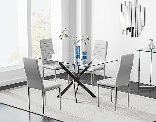 Miniatura 8 de Mesa de comedor de vidrio templado con patas de metal negro, mesa de cocina rectangular moderna de 47 pulgadas para comedor y cocina (47.24 x 31.5