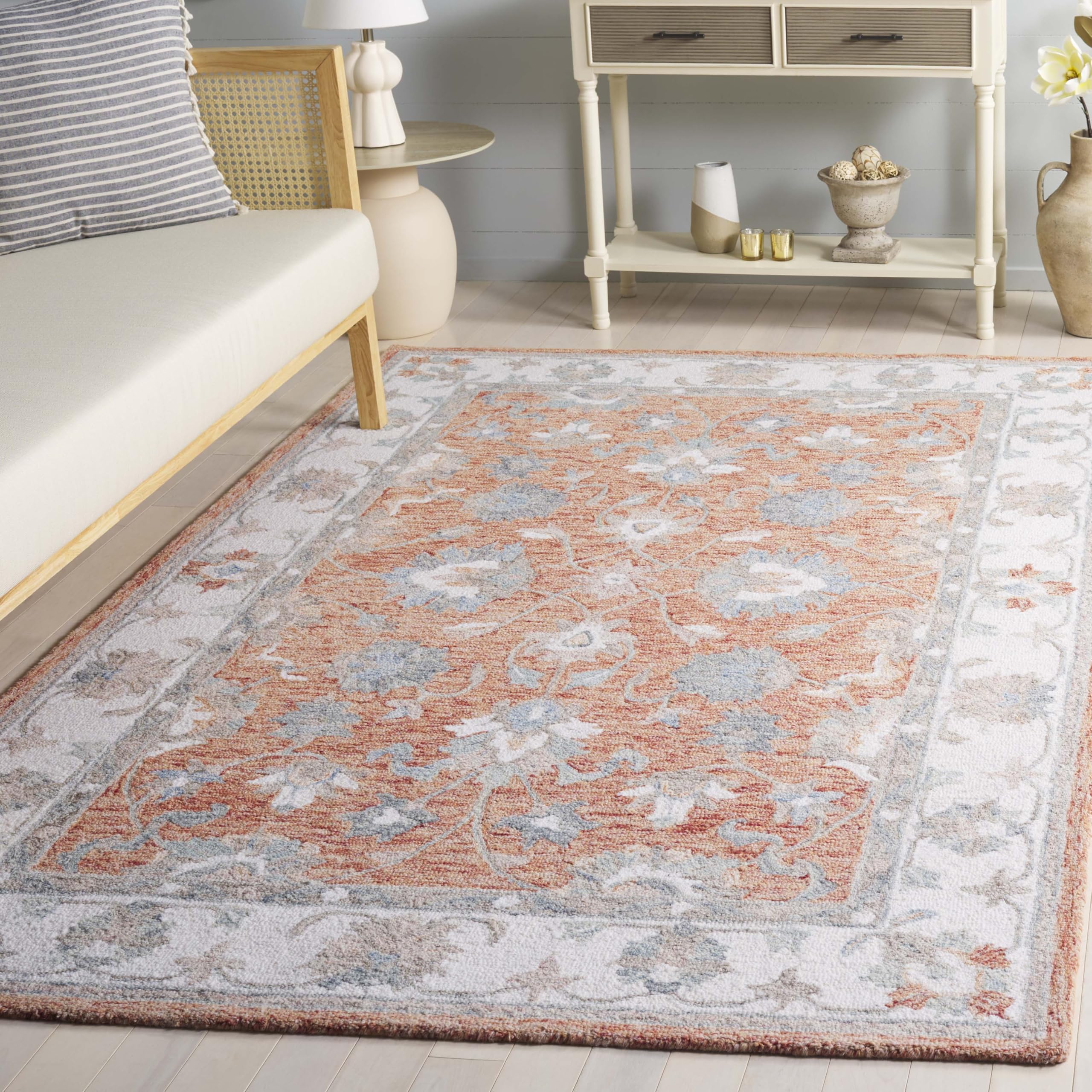 safavieh area rug 4x6 - heritage collection - rust & ivory, handmade wool, ideal for living room, bedroom, dining space (hg125p)