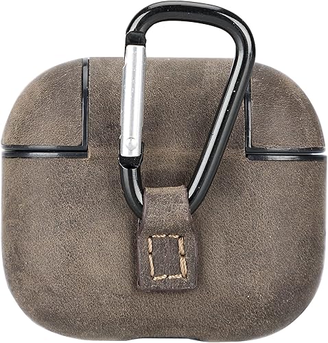 Miniatura 3 de HARDISTON Apple AirPods 3 de cuero genuino hecho a mano  Funda rígida con clip para llavero  Compatible con cargadores inalámbricos  Compatible con
