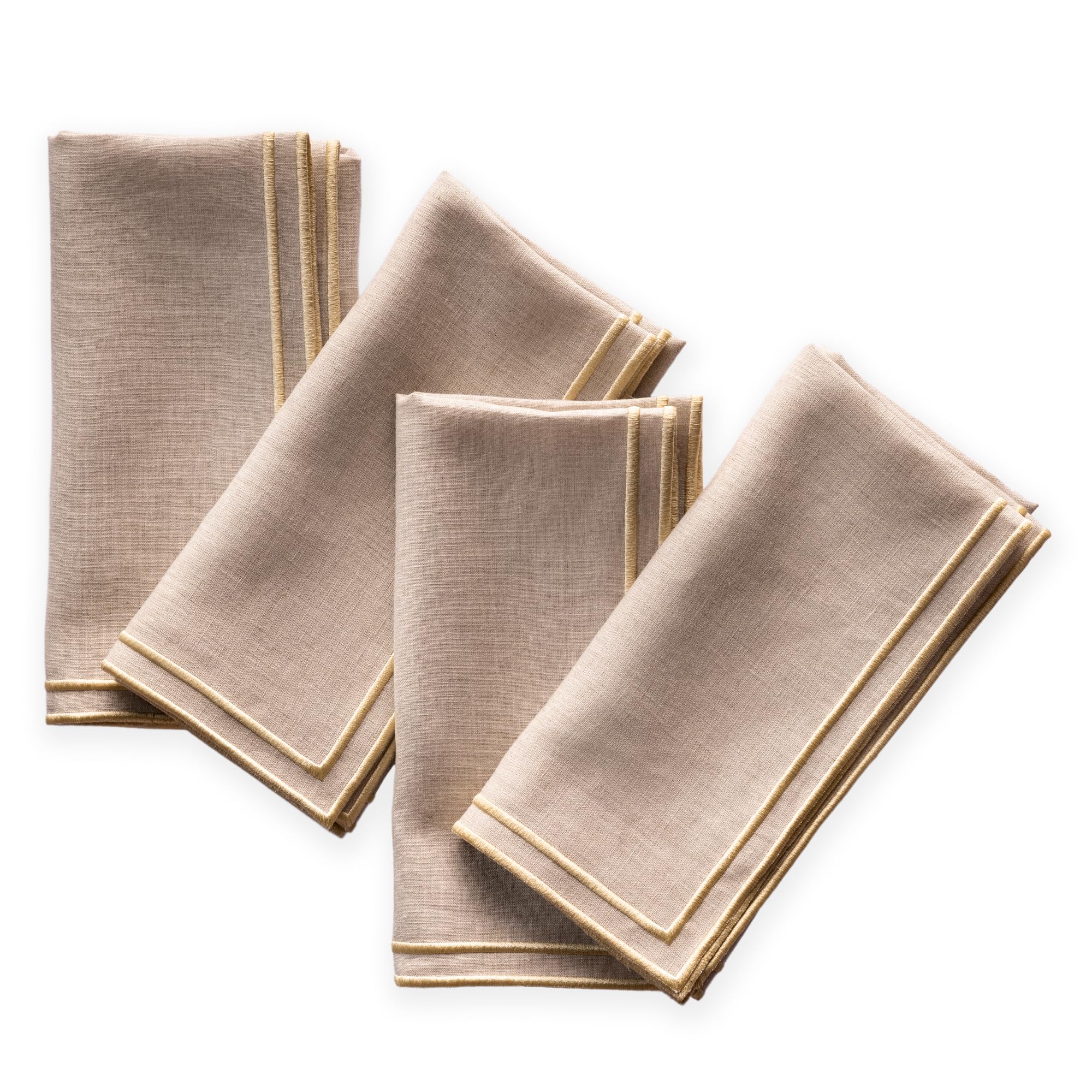 Tovaglioli Di Lino Naturali - Set Di 4, 50x50 Cm, Bianco, Doppio Orlo - Foto 2