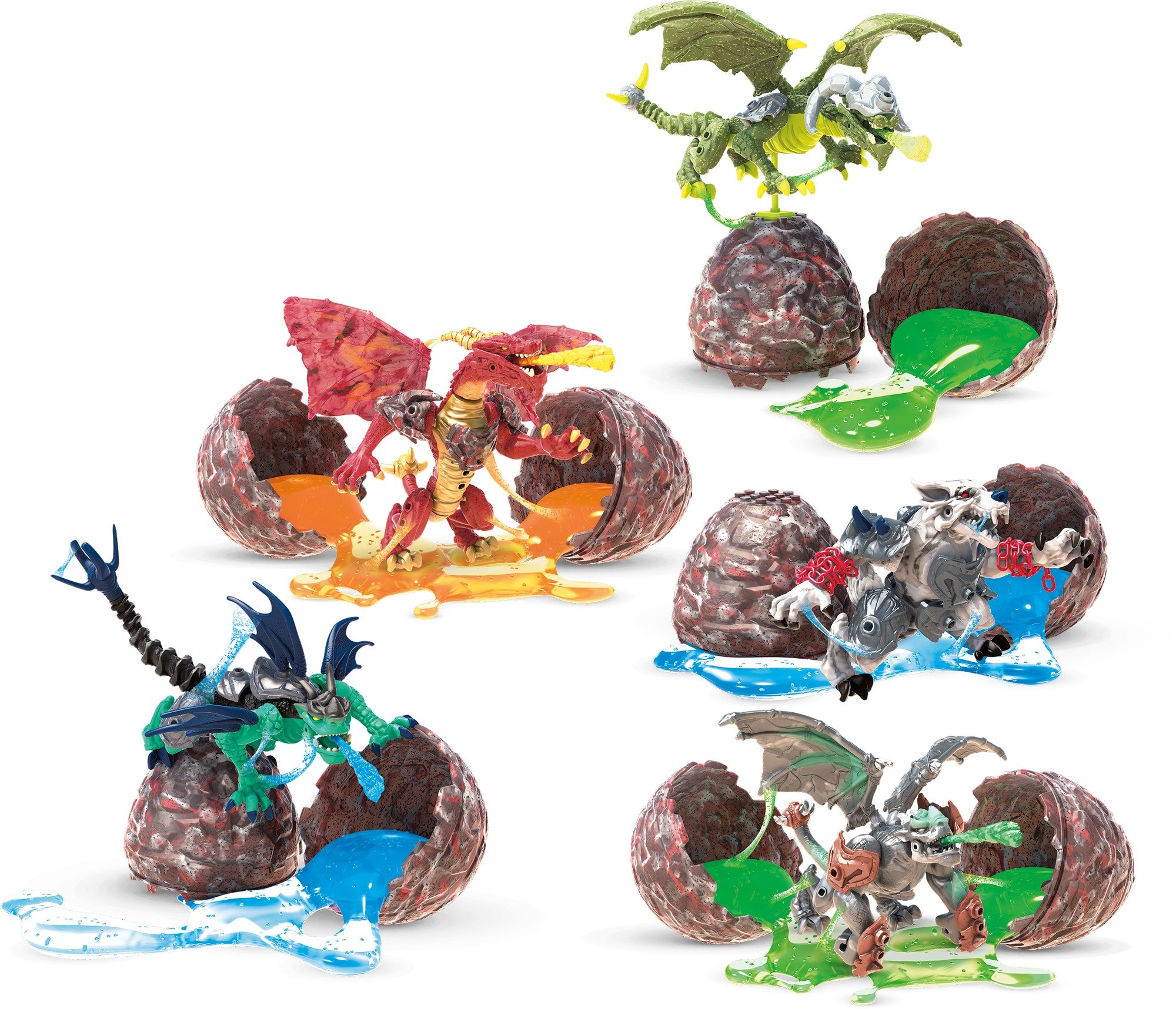 Mega Construx Breakout Beasts Mix 3, po 1 niespodzianka potwora do złożenia w fioletowym jajku ze szlamem, losowy wybór, zabawka Slime od 5 lat