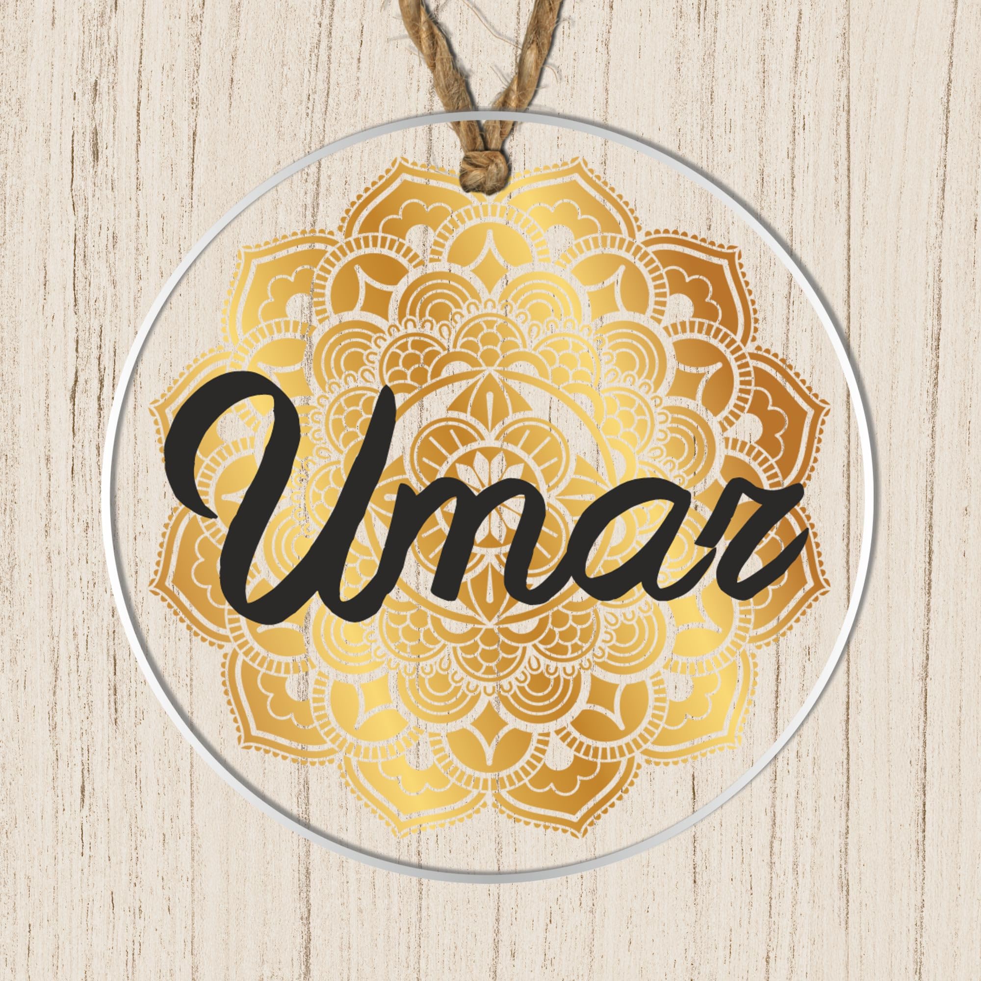 Personalised Name Eid and Ramadan Hanging Decoration Custom Family Islamic Decorations for Eid Mubarak Ramadan Mubarak Islamic Home Décor Baubles (Gold Damask, Acrylic Clear Background)
