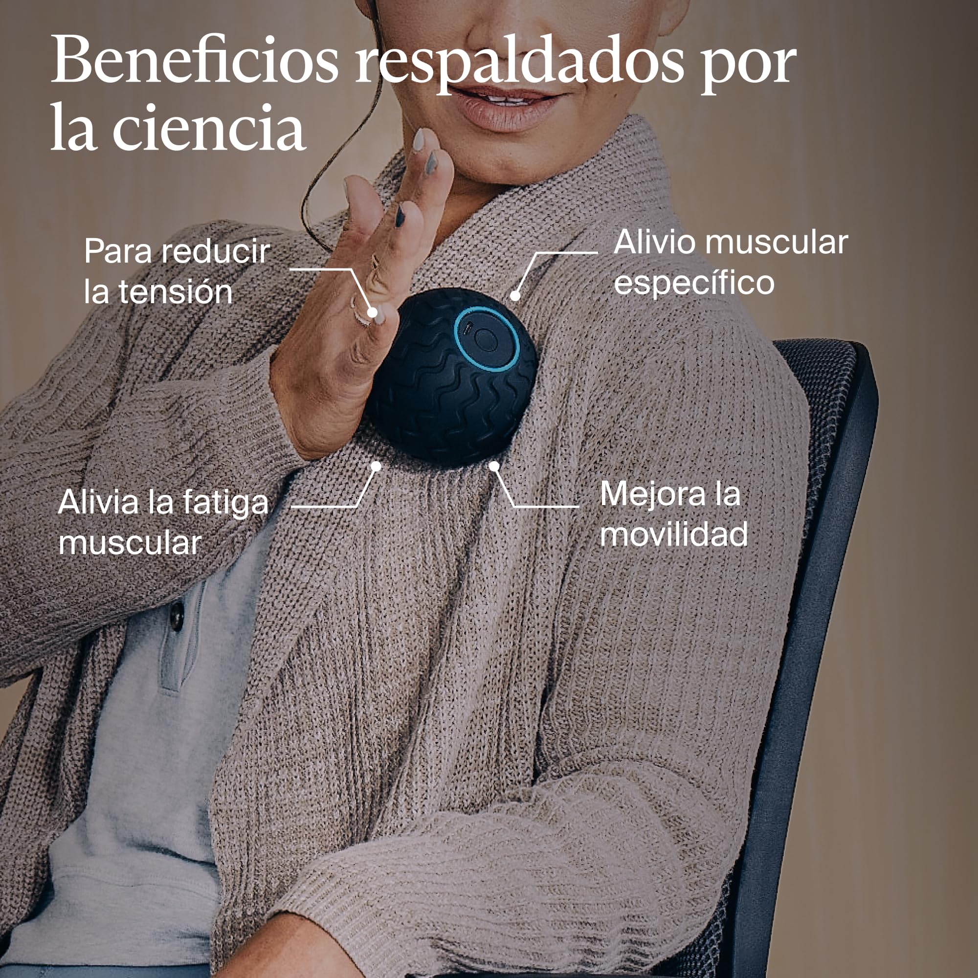 Wave Series Wave Solo: dispositivo de masaje portátil compatible con Bluetooth, bola de terapia de vibración ultraportátil, 3 frecuencias de vibración personalizables en la aplicación Therabody