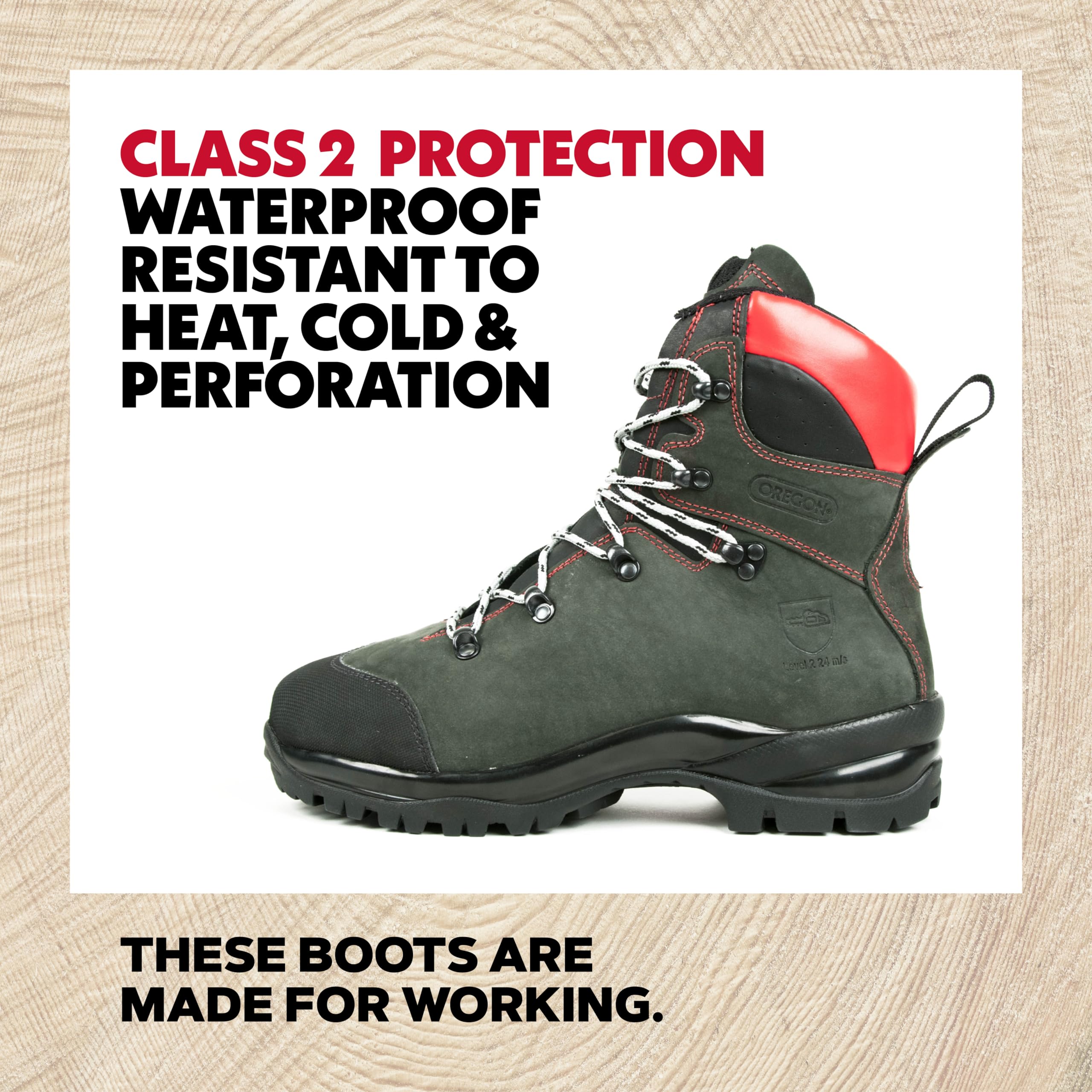 Oregon Botas de Seguridad para Trabajos con Motosierra, Protección Clase 1/2, EPI de Seguridad, Fabricadas en Piel Resistente al Agua, Calor y Frío