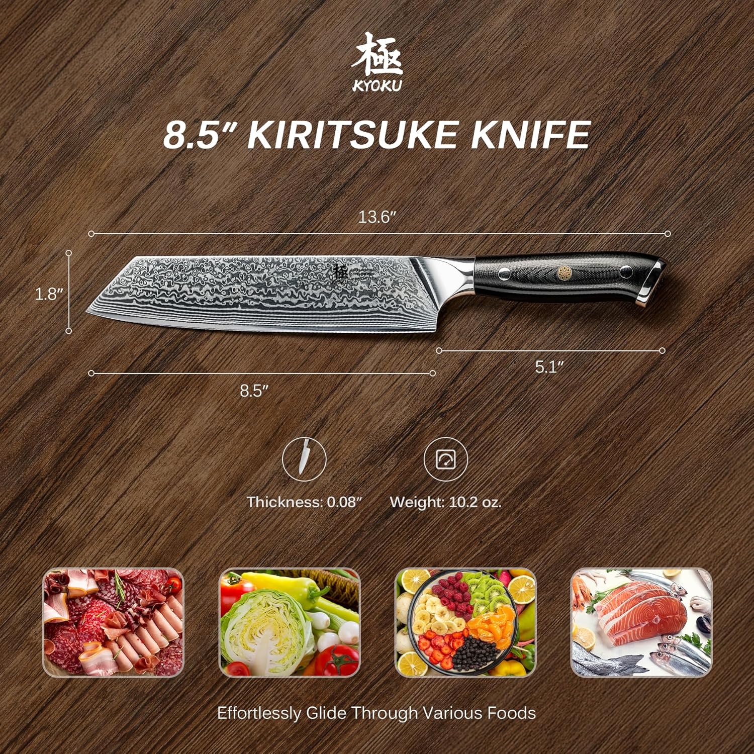 KYOKU Kiritsuke Chef Knife 8.5" - Shogun Series - Japanese Style VG10 Steel Core Forged Damascus Blade - with Sheath & Case - Image 6