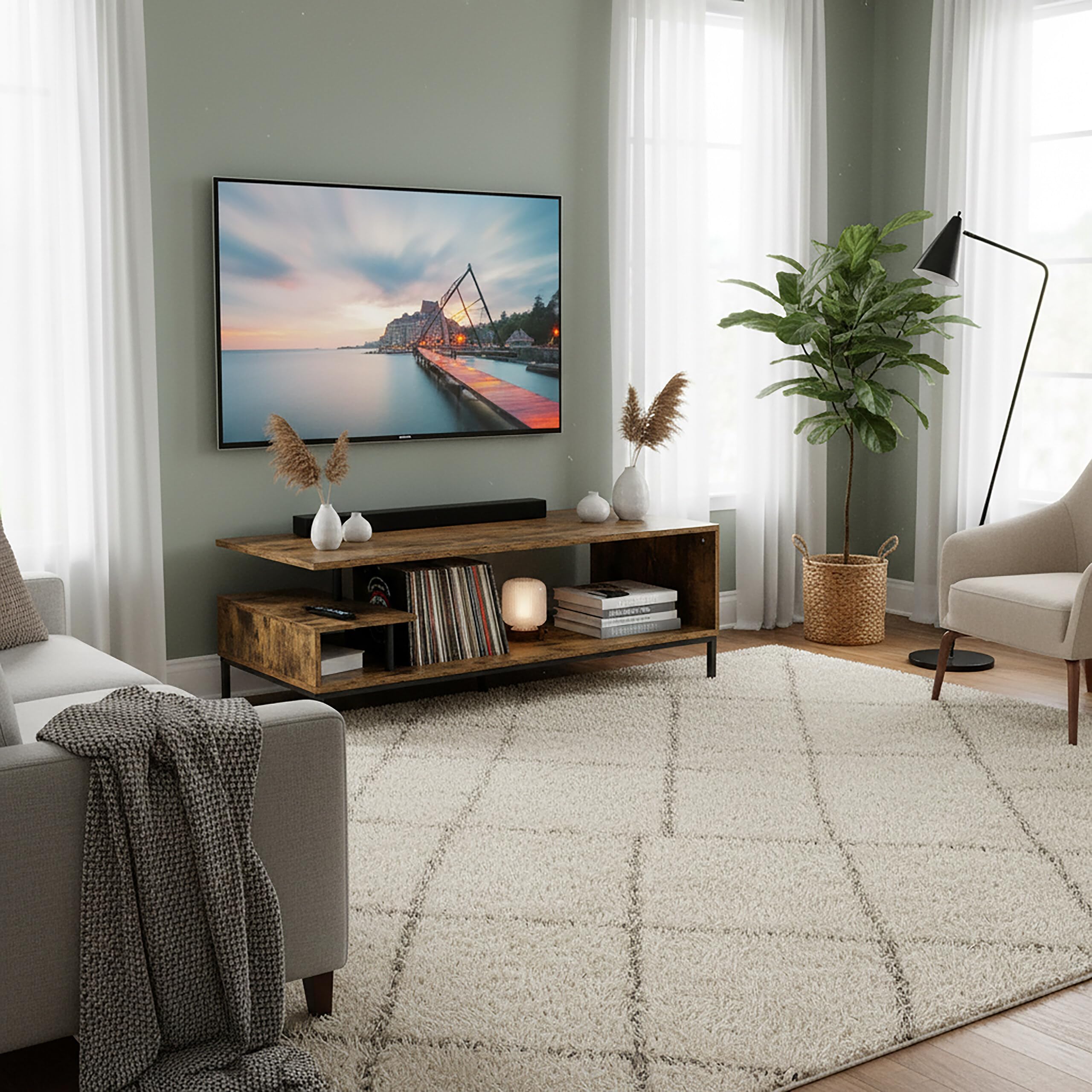 Relaxdays TV-Lowboard, 3 Ripiani, Mobile TV Aperto Fino a 55", A x L x P: 40 x 106 x 39,5 cm