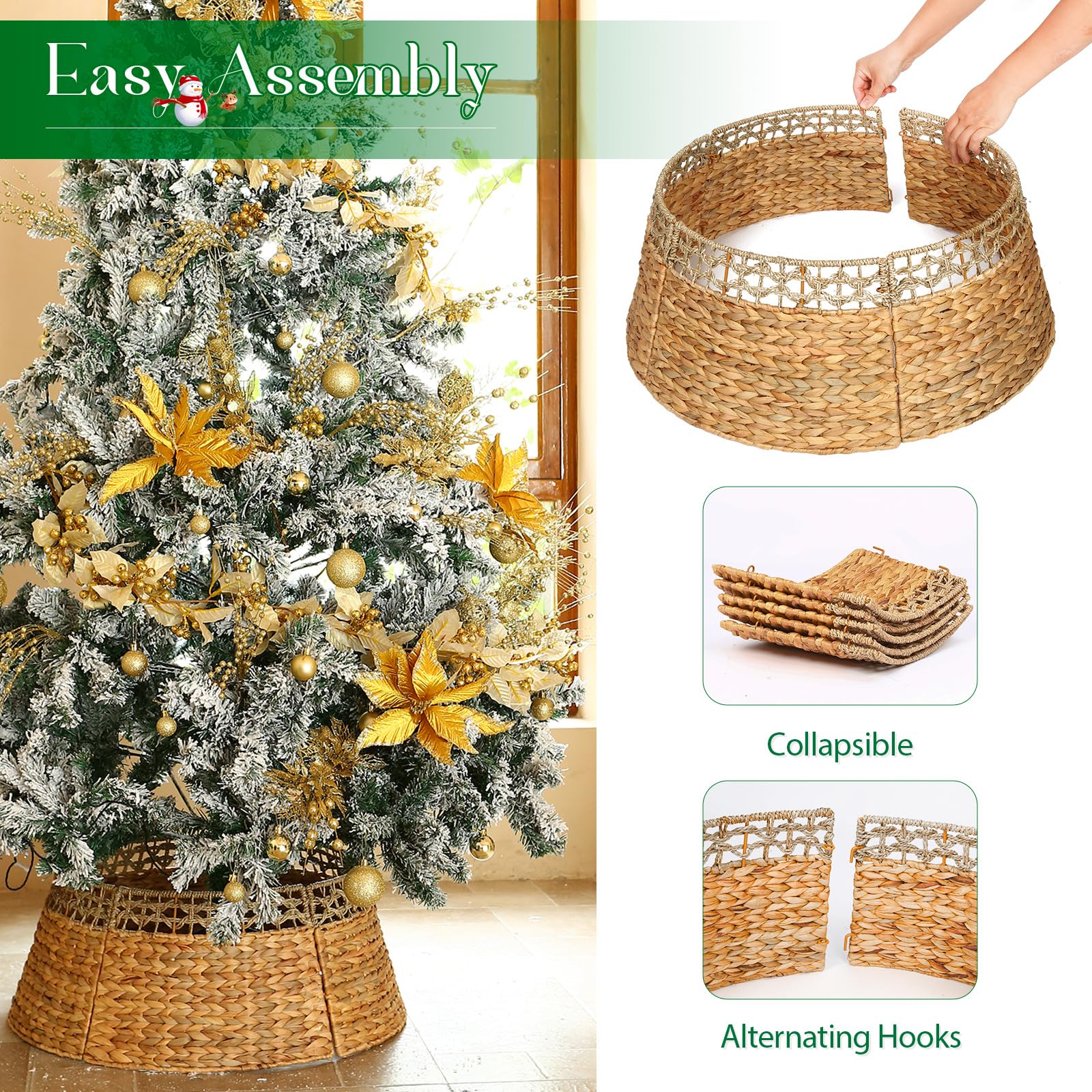 Joyhalo Christmas Tree Collar, 25.5in Wicker Skirt for 7.5 ft Rustic Woven Pencil Artificial Tree, Xmas Basket, Farmhouse Rattan Base Cover