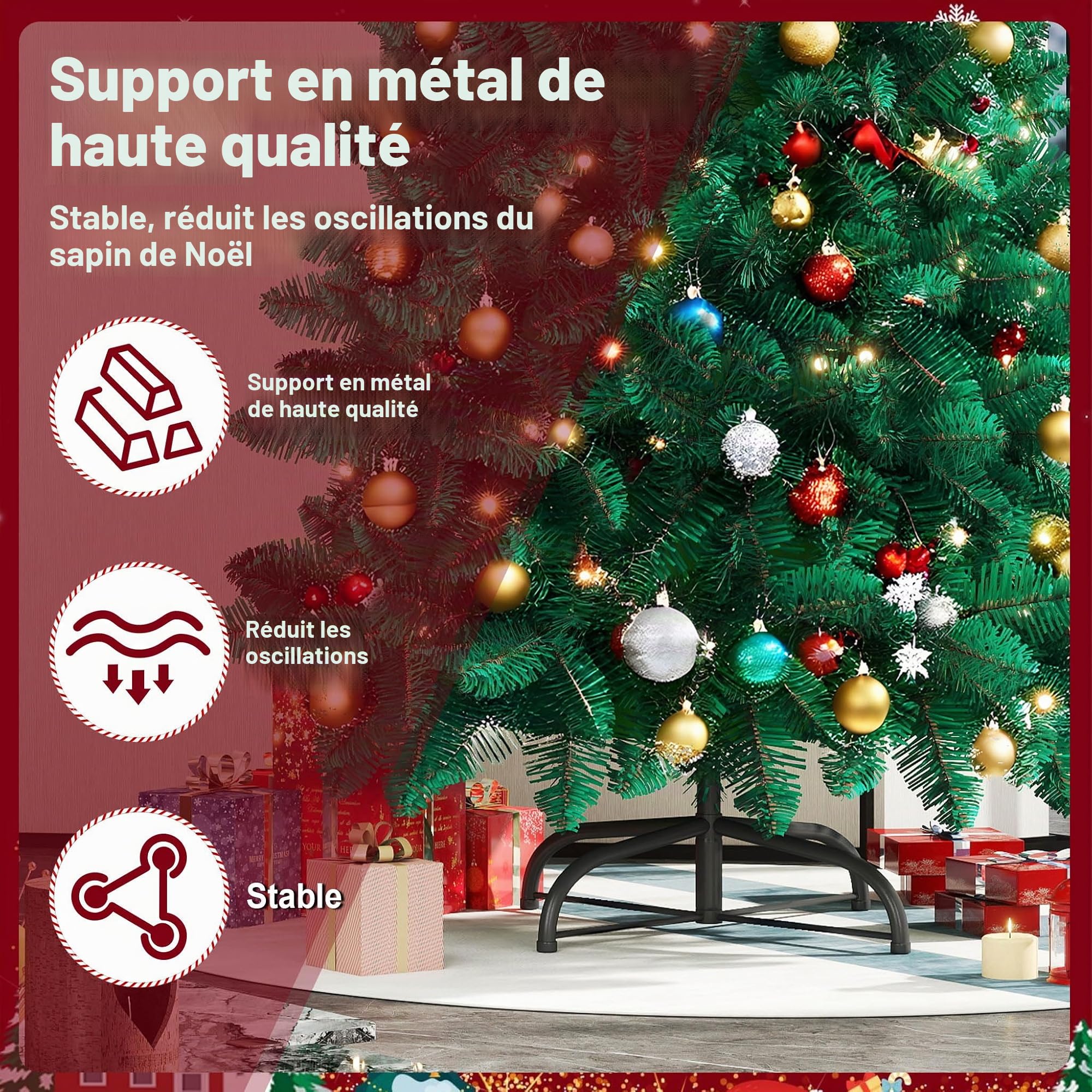 UISEBRT 210cm Sapin de Noël Artificiel Lumineux - Arbre de Noël avec LED, Support en Métal, Sapin Artificiel en PVC pour Décoration de Noël, Vert