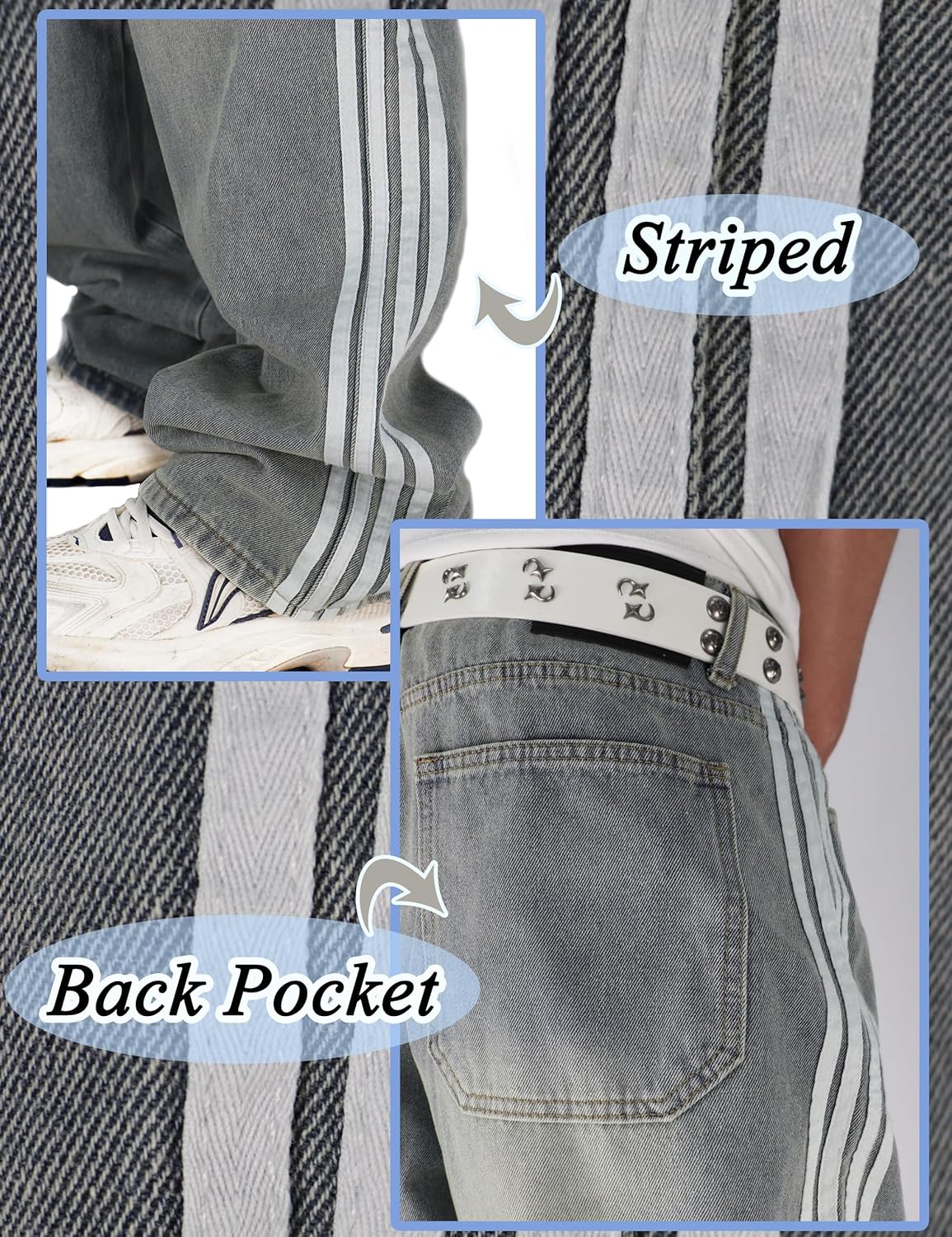 Mens Baggy Denim Jeans Casual Striped Pants Straight Wide Leg Jeans Oversized Hip Hop Pants Vintage Skater Track Jeans - Image 5