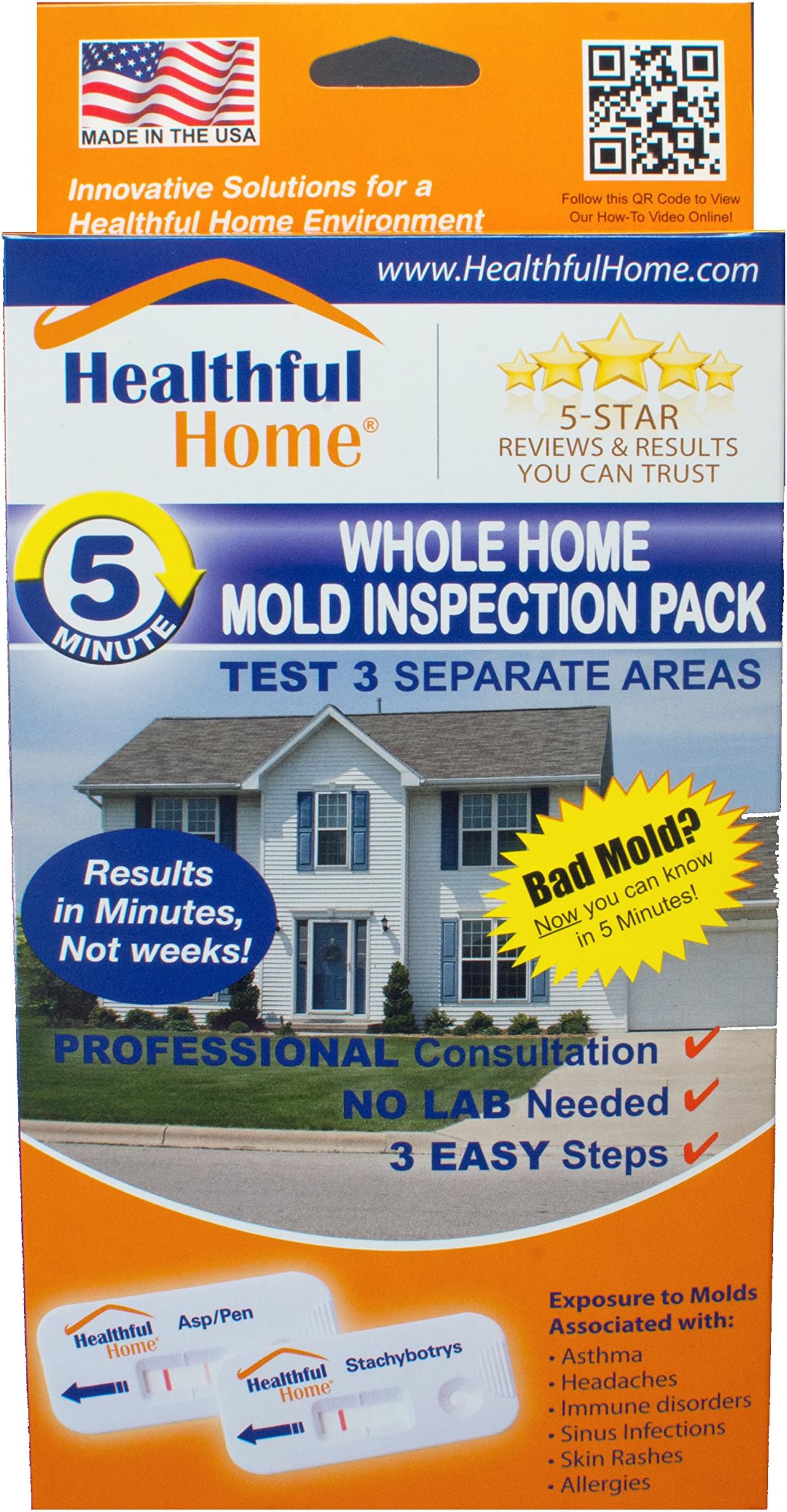 Healthful Home Whole Home Mold Inspection Pack - Tests 3 Separate Areas. No Waiting for Non-Specific Culture Plates. Works Even If You Can't See The Mold. Expert Consultation Included.