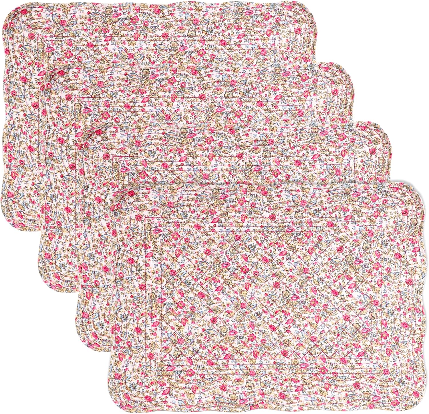 Quilted Placemats Set of 4 18"X13" Cotton Placemats Washable Cloth Table Mats for Kitchen Table (Floral Print)