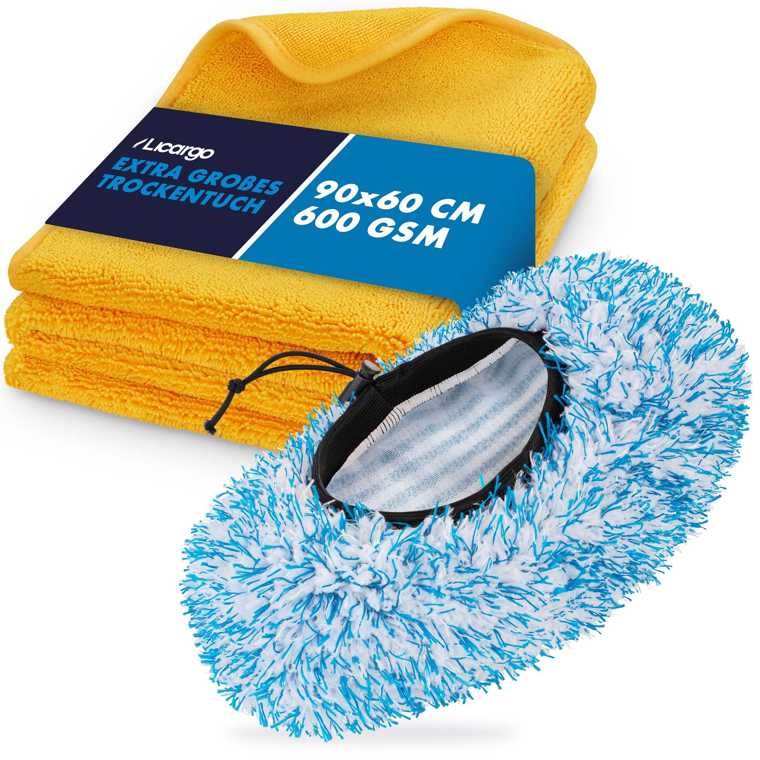 LICARGO® Auto Trockentuch & Brush Cover - XXL - 90x60cm - super saugstark, schonend weich & fusselfrei - extra großes Mikrofasertuch, Tuch zum Trocknen, Handtuch