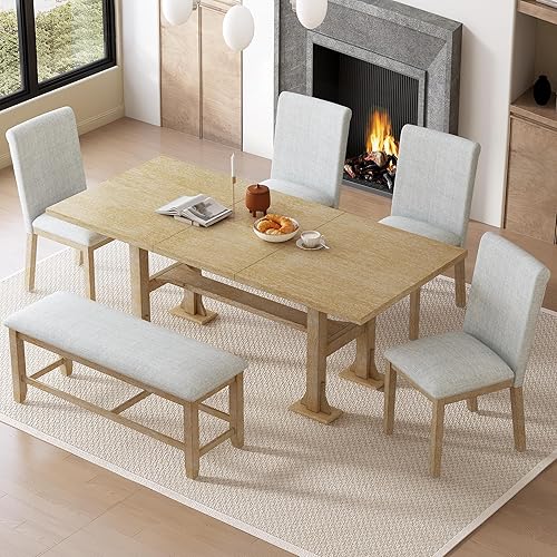 Miniatura 12 de Merax Juego de mesa de comedor plegable con banco y sillas para ahorrar espacio, juego de mesa de comedor de cocina de 6 piezas, color gris Gris y