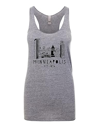 Minneapolis, Minnesota MN, Women's Graphic Racerback Tank Top by Moonlight Makers, Gift for Her, Shirts with Sayings, Yoga Tee (S, Heather Gray)