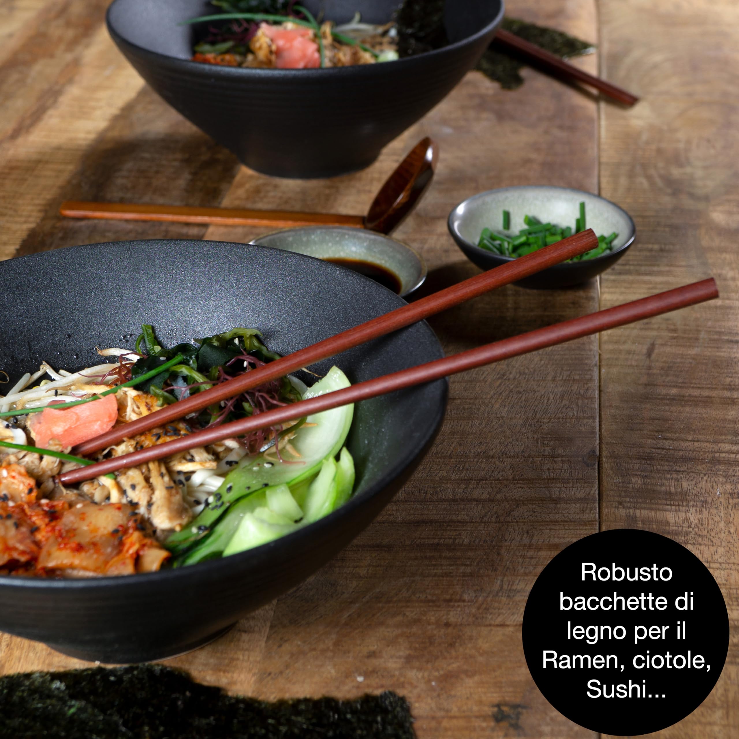 Set 4 Ciotole Ramen In Ceramica Moritz & Moritz - Con Cucchiai E Bastoncini, 800-1300 Ml, Diametro 24 Cm - Foto 11