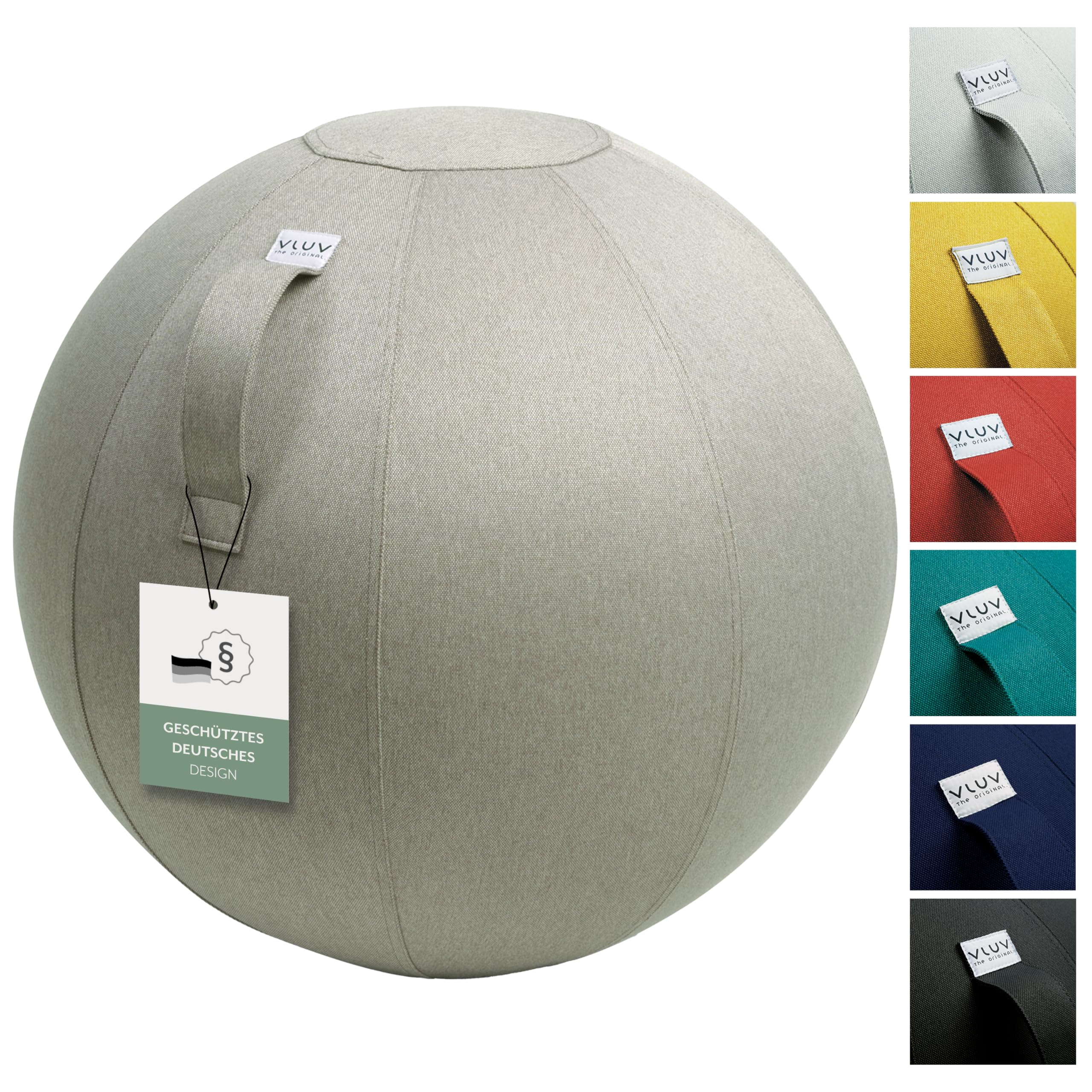 VLUVLEIV 29.5 Premium Quality Self-Standing Sitting Ball with Handle - Home or Office Chair and Exercise Ball for Yoga, Back Stretching, or Gym- Stone Colored Canvas-Like Polyester Stability Ball