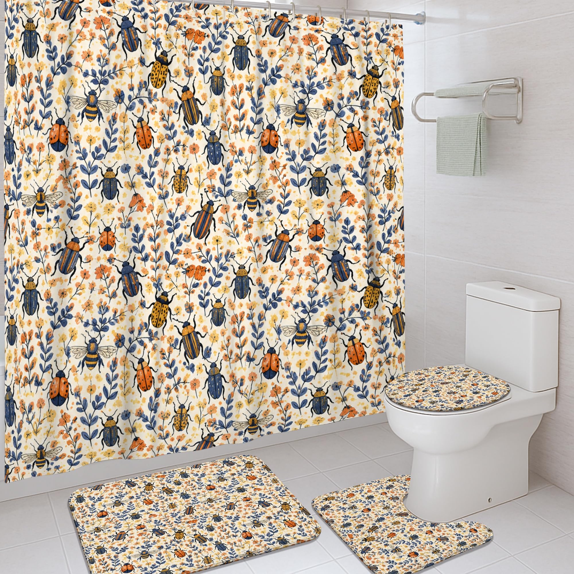 Rideau de douche imperméable orange anti-éclaboussures 183 x 183 cm motif scarabée