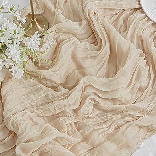FEXIA Beige Cheesecloth Table Runner 35x120 Inches Ivory Gauze Rustic Bo...