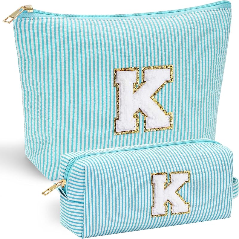 Necessaire de maquiagem YOOLIFE K em lona azul-clara com zíper, 23,88 x 8,89 x 8,38 cm