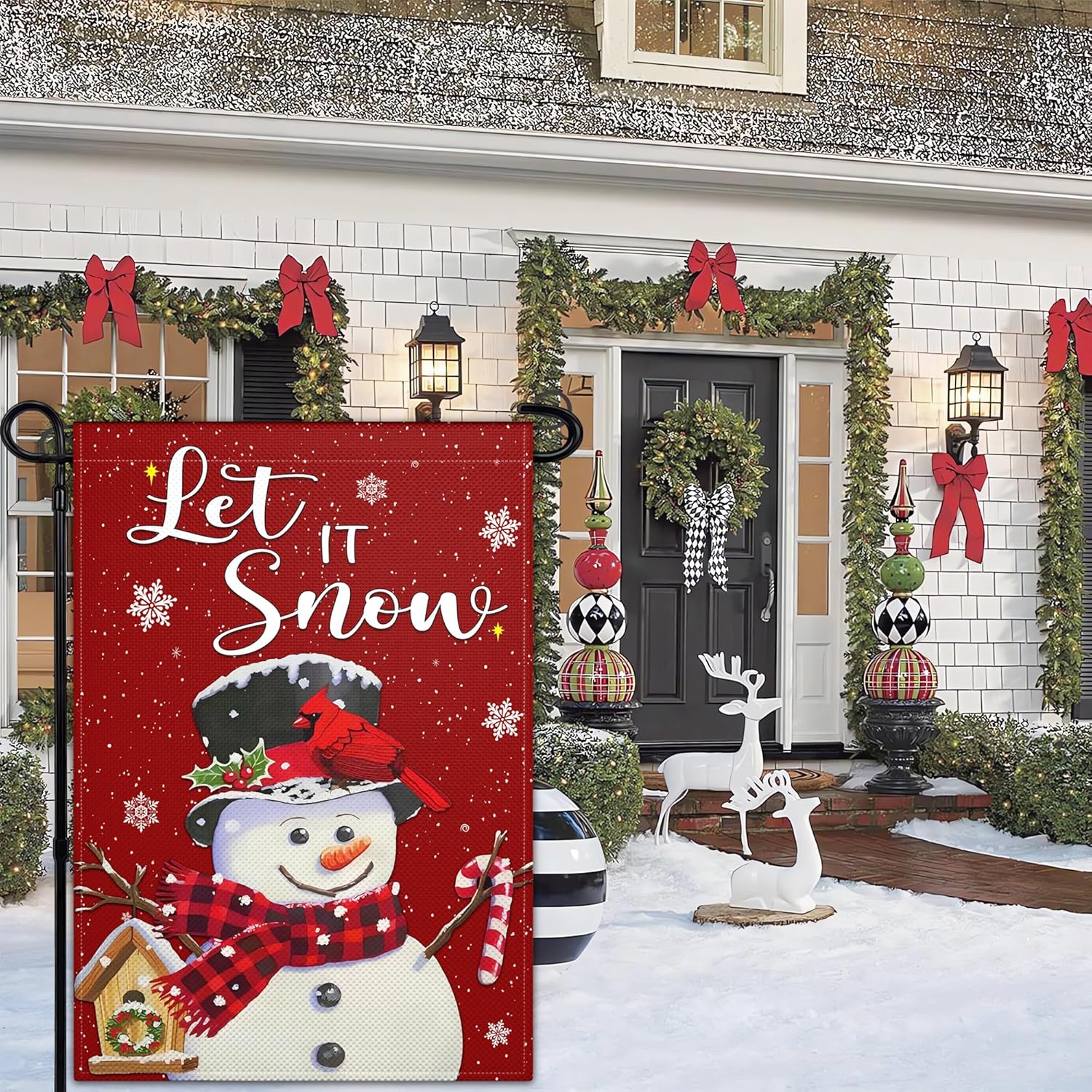Christmas Garden Flag for Outside 12x18 Double Sided Let It Snow Garden Flag Snowman Snowflake Winter Garden Flags for Outdoor Xmas Yard House Indoor Holiday Decor - Image 2