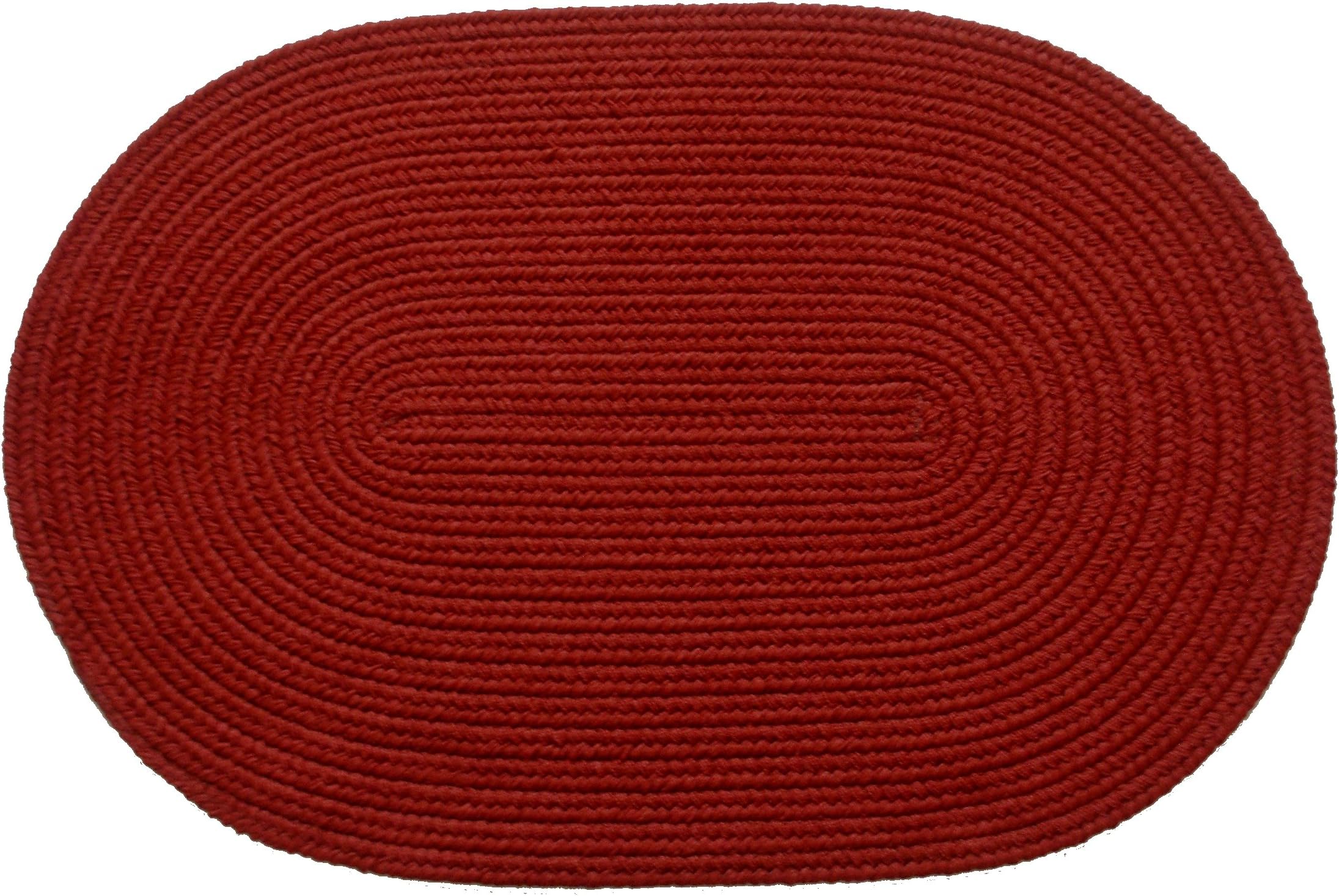 Solid polypropylene Oval Braided Rug, 2 by 3-feet, Brilliant Red
