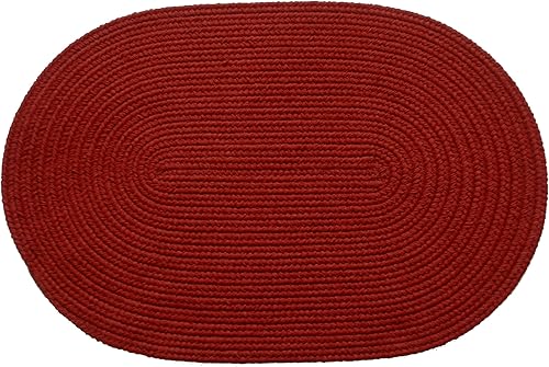 Alfombra trenzada ovalada de polipropileno sólido, 2 por 3 pies, rojo brillante