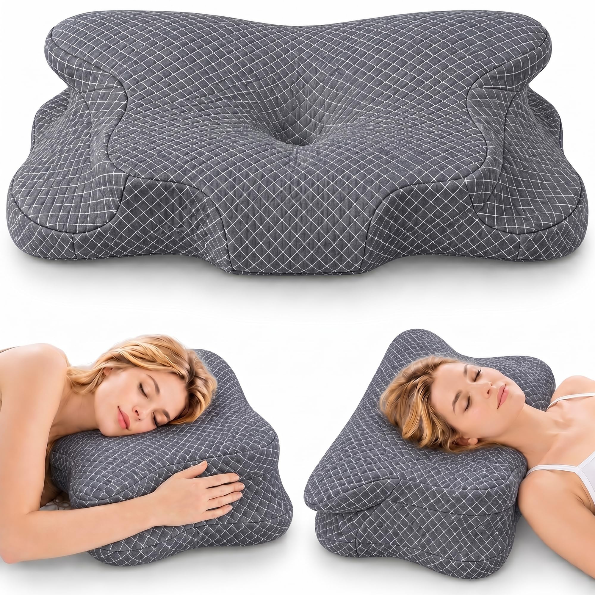 Almohada Cervical y Cuello Espuma Viscoelástica | Almohadas Cervicales Ortopédica Ergonómica para Dormir de Lado | Antironquidos Soporte Nuca Hombro | Dolores de Cuello | Funda Lavable Transpirable