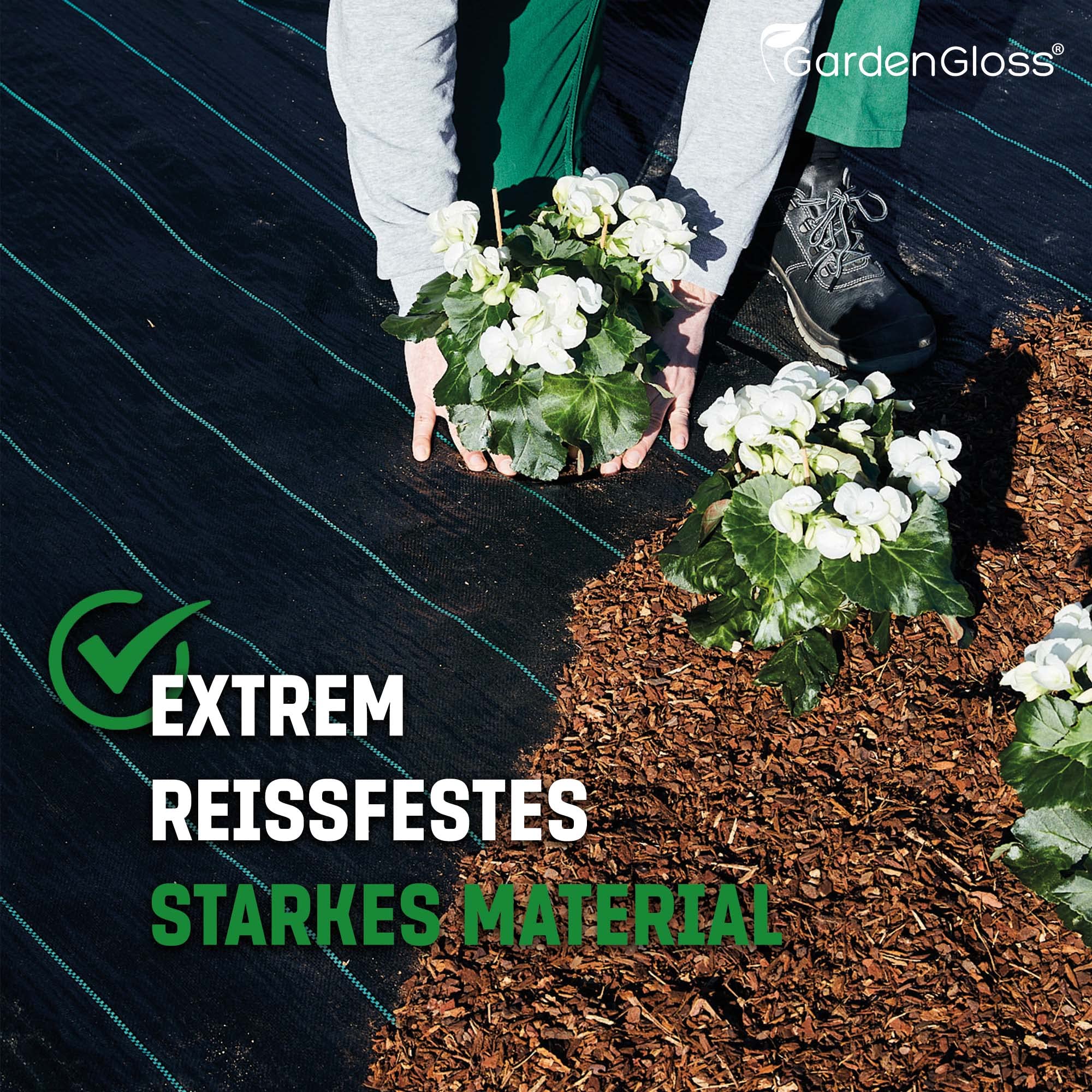 GardenGloss Anti-Unkrautgewebe 100g/m2 - (50m x 1m, Rolle) | Perméable à l'Eau et Résistant à la Déchirure - Haute Stabilisation UV - Tissu Tissé Anti-Mauvaises Herbes