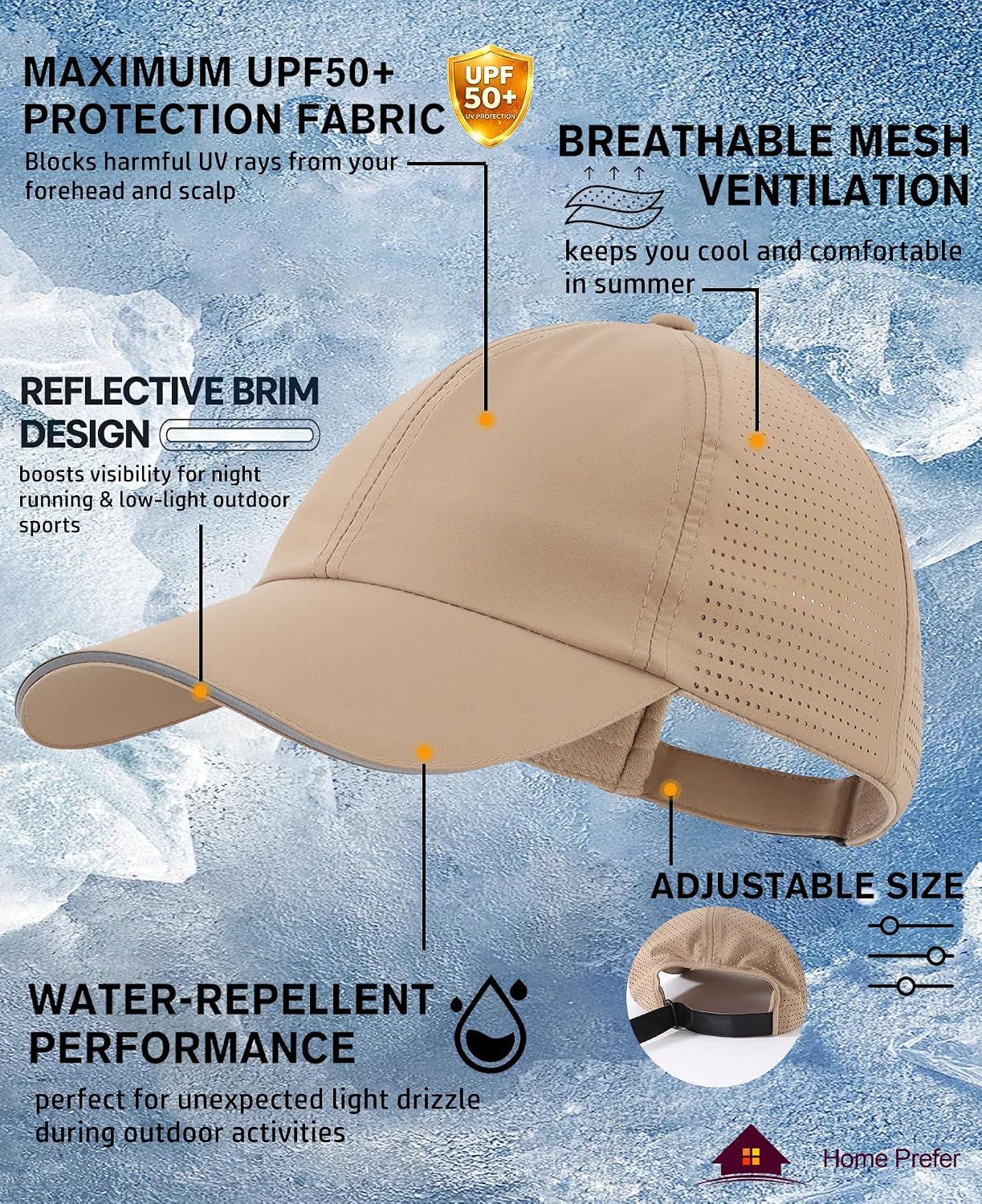 Home Prefer Reflective Water Repellent Quick Dry Airy UPF50+ Sun Hat for Men Women Outdoor Sports Baseball Caps Unisex image 4