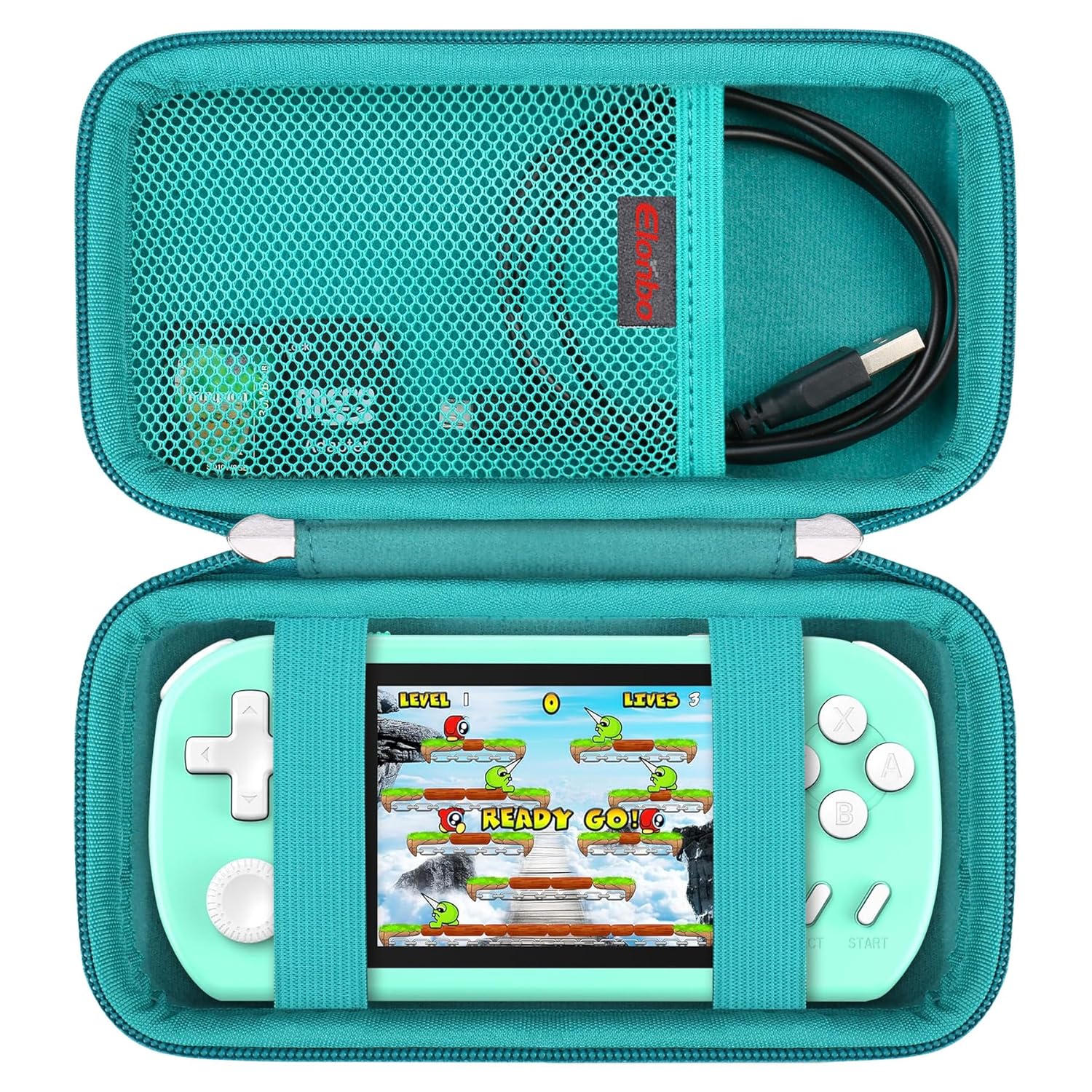 Elonbo Carrying Case for TEBIYOU/ WELLST·G/ TaddToy/ Beijue/ FAMILY POCKET/ CCTU/ X-JOYKIDS/ GREENCREEK/ Beico/ KAVOYI/ GuaiyeyeAP Handheld Game Console, Portable Electronic Gaming Player Bag, Green+