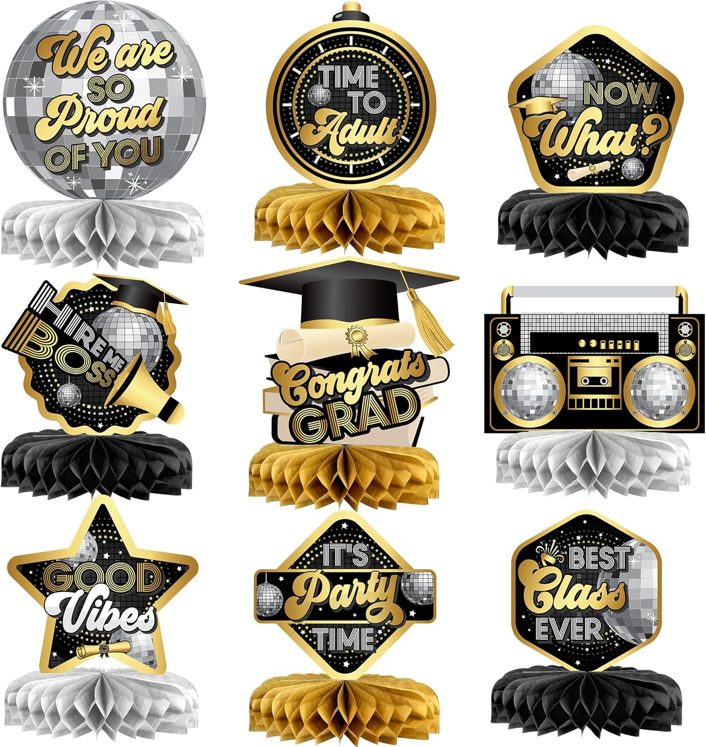 KatchOn, Black and Gold Graduation Decorations Class of 2024 - Pack of 86 | Disco Graduation Centerpieces 2024 | Graduation Table Decorations 2024 | Graduation Decorations Class of 2024 Black and Gold