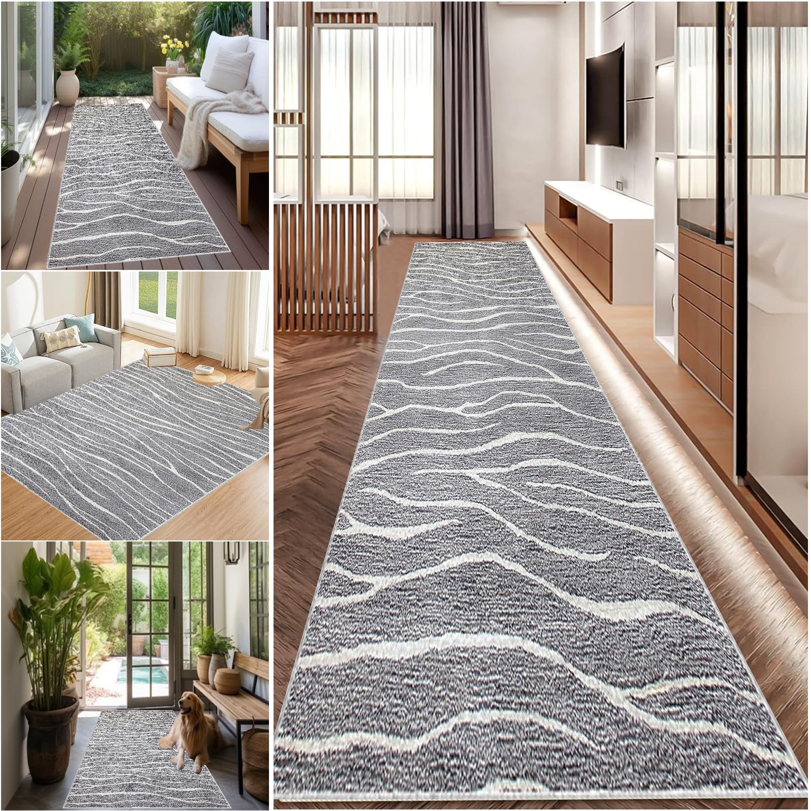 Long Hallway Rug Kitchen Carpet Runners Washable Runner Rugs for Hallway Non Slip Hall Runner Rugs Carpet Floor Mat for Hallway Entryway Laundry Room Living Room Area Rug Narrow Rugs 110 x 400 cm