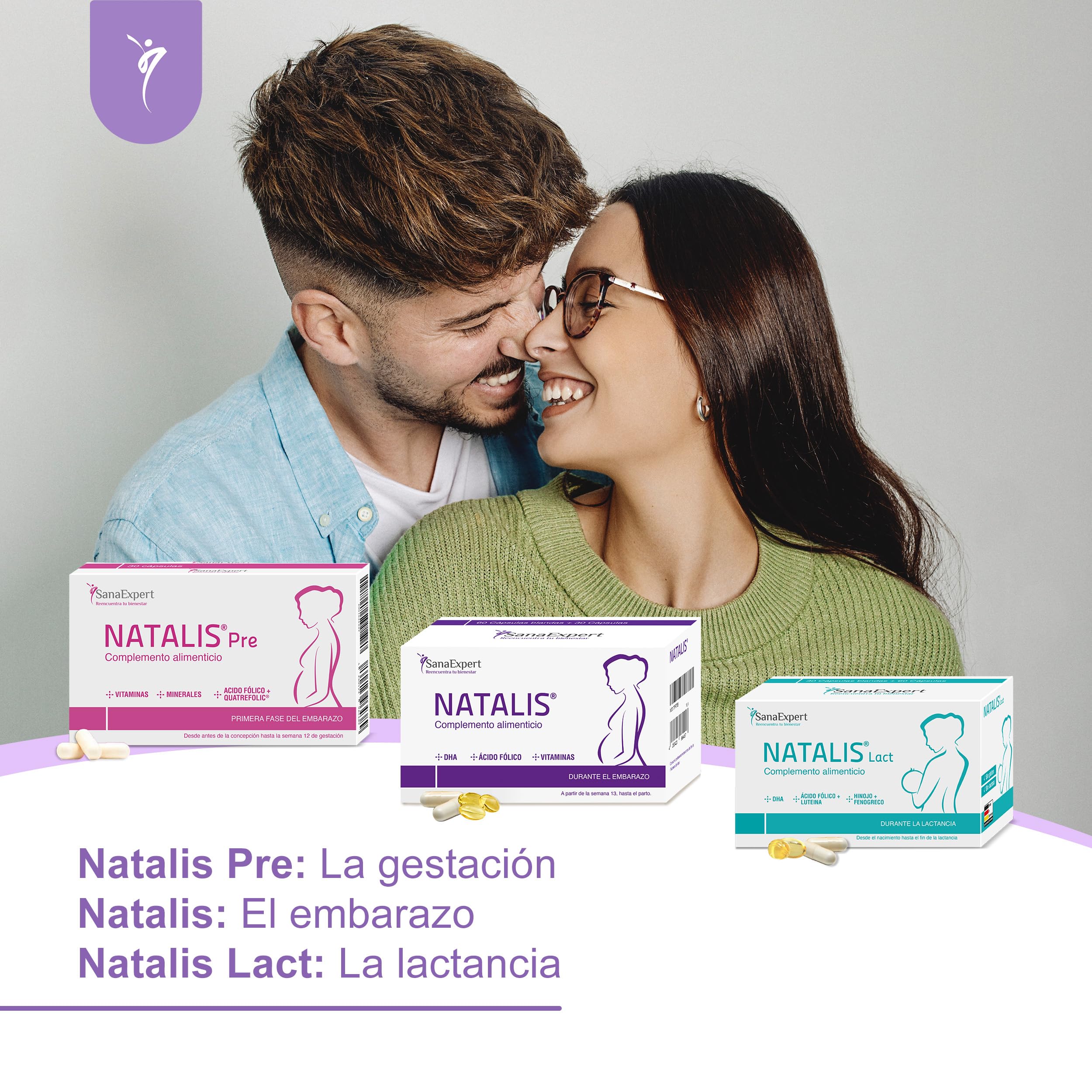 SanaExpert Natalis - Complemento Nutricional Prenatal para Mujeres - Con Ácido Fólico, Hierro, DHA, Vitaminas y Minerales Esenciales - 90 Cápsulas