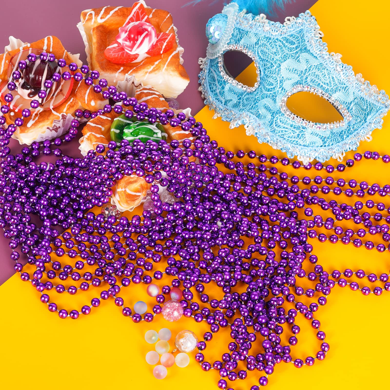 12 Pack Holiday Party Necklaces - Metallic Gold Silver Black Beads For New Year Mardi Gras