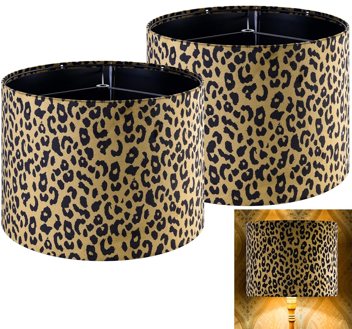 Large Yellow Leopard Lamp Shades Set of 2 Drum,16 10 Spider Lampshade for Floor