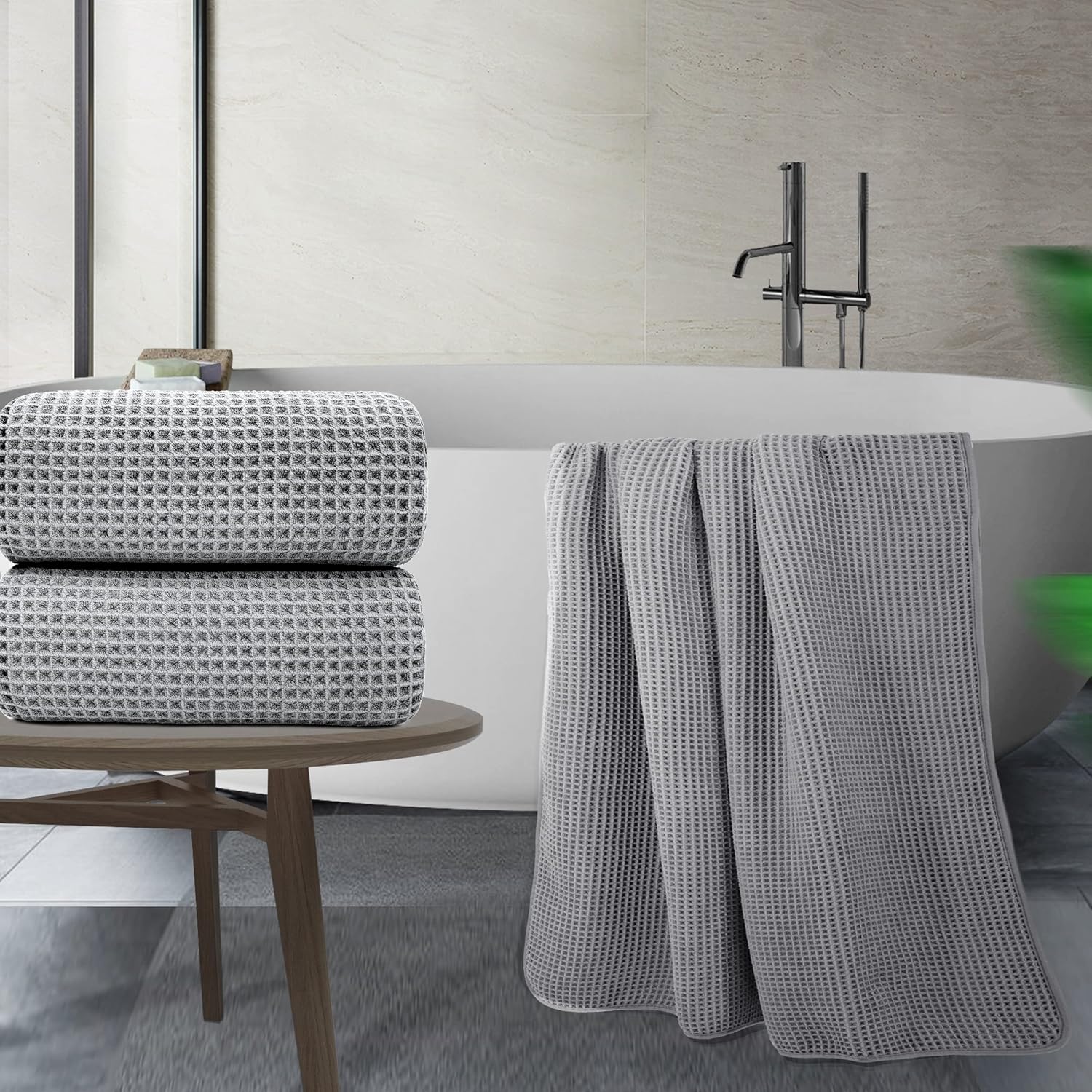 POLYTE 430 GSM Microfiber Quick Dry Lint Free Bath Sheet, 70 x 35 in, Set of 2 (Waffle Weave) - Image 5