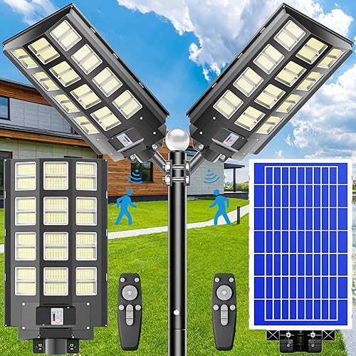 Miniatura 1 de Paquete de 2 luces solares de calle de 3200 W, farolas solares impermeables para exteriores, 240000 lm 7000 K, luces solares de estacionamiento, del