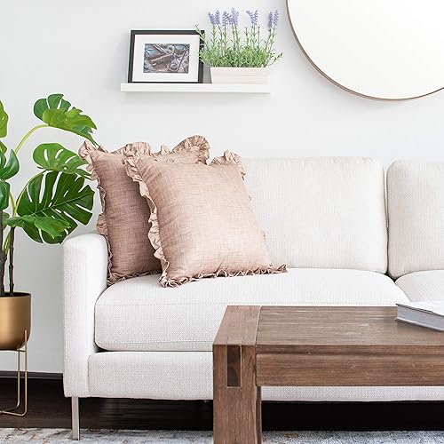 Miniatura 5 de The White Petals Funda de almohada con volantes de avena  (16 x 16 pulgadas)  Fundas de cojín decorativas y lavables para sofá, dormitorio, sala de