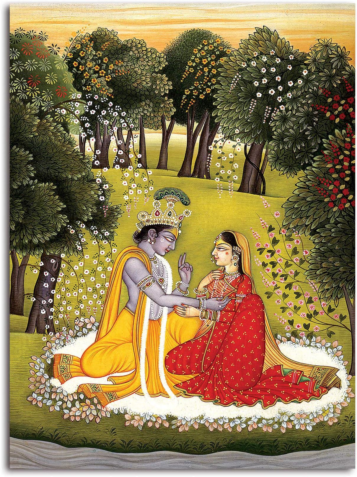 Tamatina Traditional Art Canvas Painting | Radha Krishna | Classic Indian Miniature Art Unframed Painting for Home décor|Size - 36X27 Inches.l520