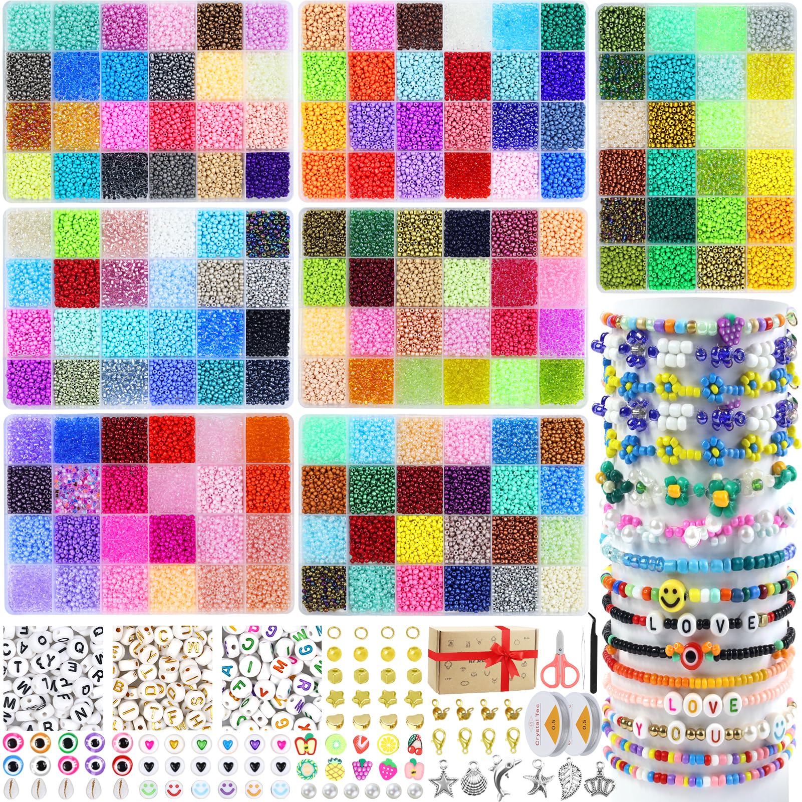 168 Colores Perline per Braccialetti 44506 Pezzi - Kit Bigiotteria Fai da Te Bambina con 450 Lettere, Perline Sorridenti e Ciondolo Charms 3mm per Gioielli