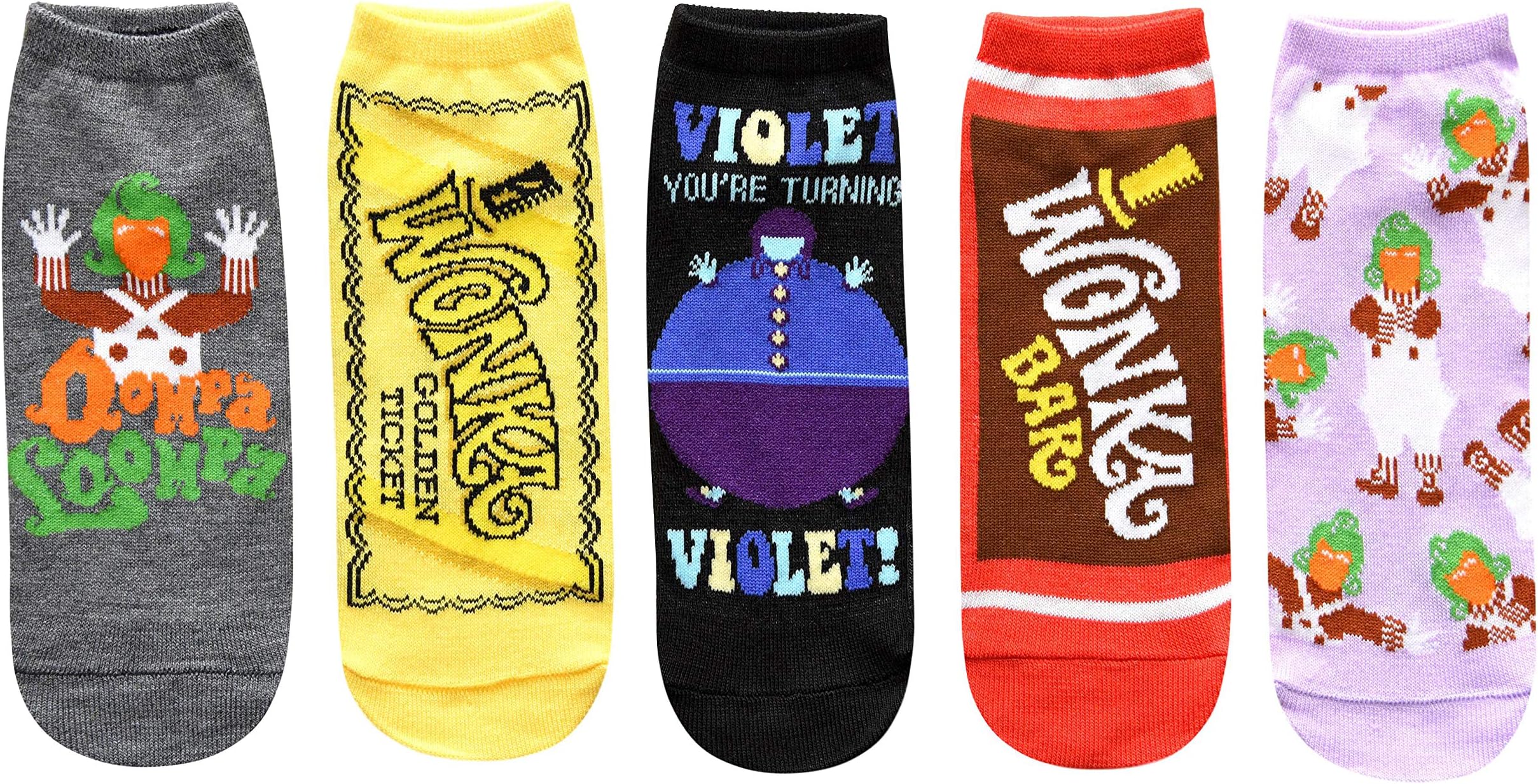 Hyp Willy Wonka and The Chocolate Factory Juniors/Womens 5 Pack Ankle Socks