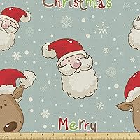 Vista 69 de Ambesonne Tela Navideña por Yarda, Tema Navideño con Hojas de Acebo Corona Bayas Ilustración Impresa, Tela Decorativa para Tapicería y Acentos