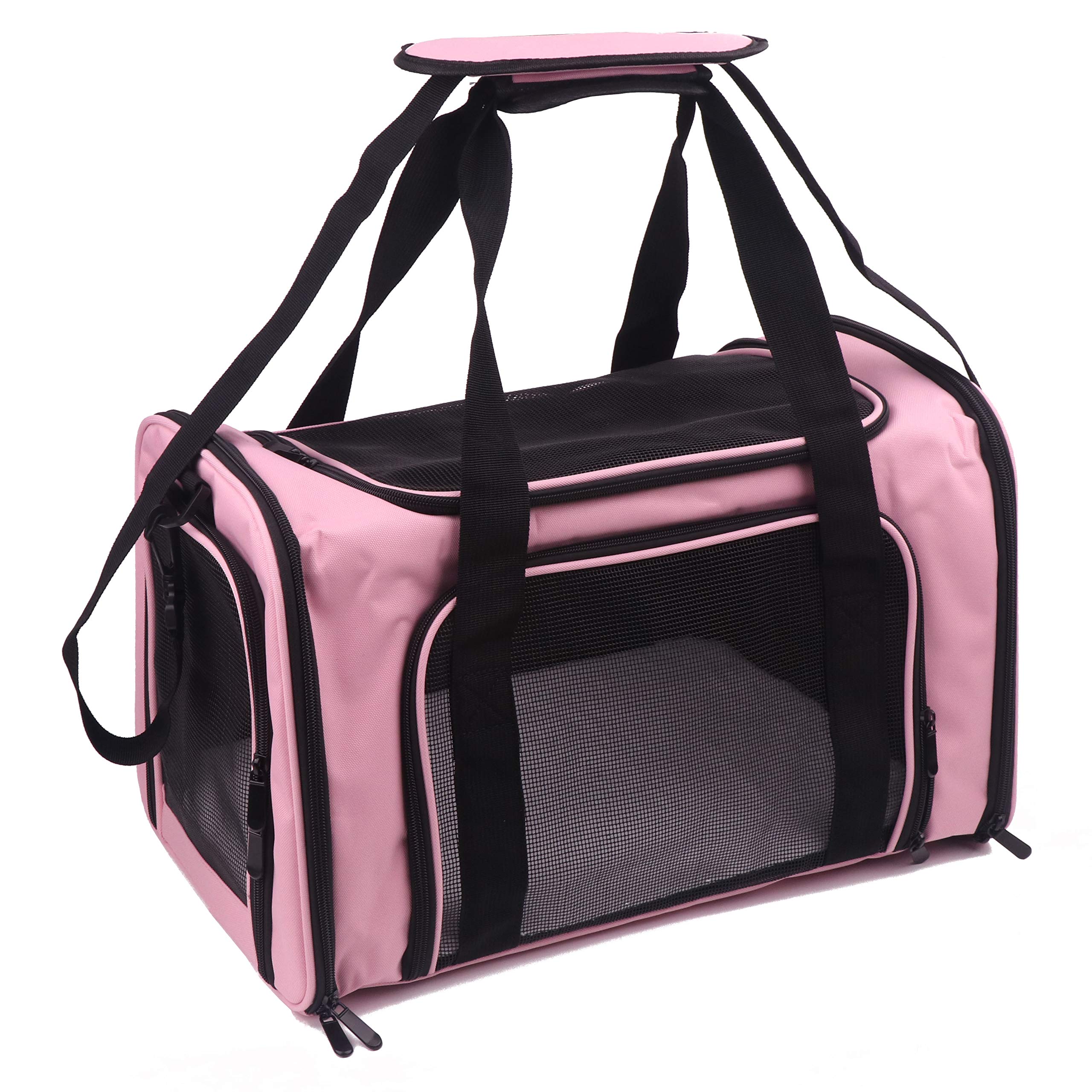 Pet Carrier Bag for Dog Cat,Portable Pet Bag Folding Fabric Pet Travel Carrier Pet Cage for Small Dog,Collapsible Puppy Messenger Pet Bags Airline Approved，Breathable & Durable,Pink Color