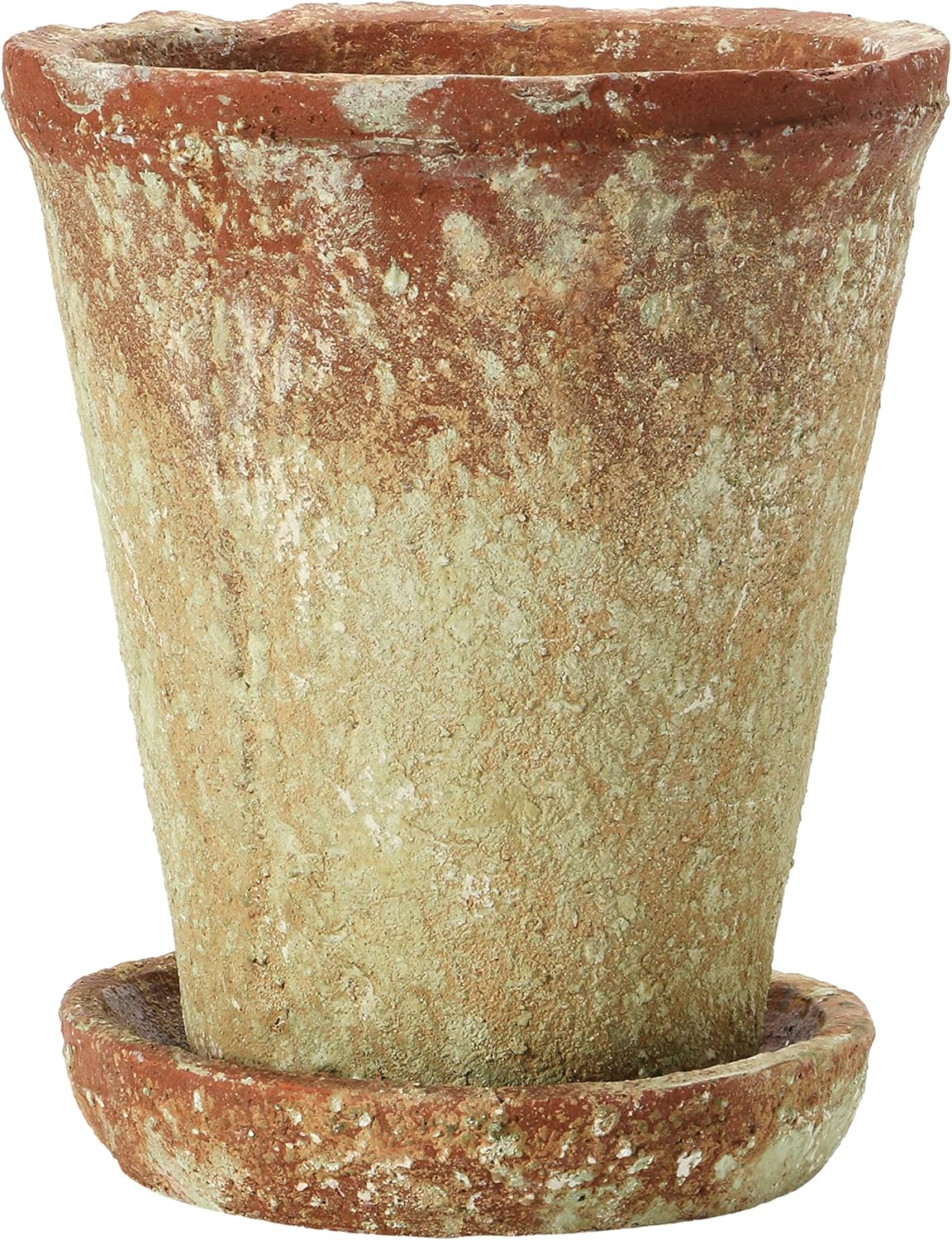 Creative Co-Op Cement Planter with Saucer, Distressed Terra-Cotta Finish, Holds 5" Pot