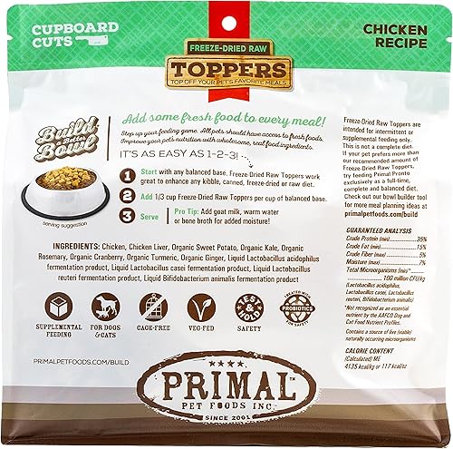 Miniatura 9 de Primal Cabinet Cuts - Alimento crudo liofilizado para gatos y perros, mezclador de comidas sin granos para perros y gatos (pollo, 18 onzas)
