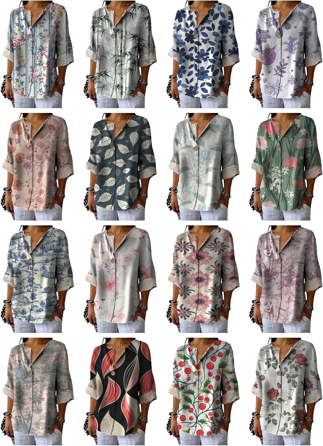 Hawaiian Shirts for Women Loose Vintage Graphic Floral Lightweight Button Down V Neck Comfy Printed Dressy Blouse - Image 4