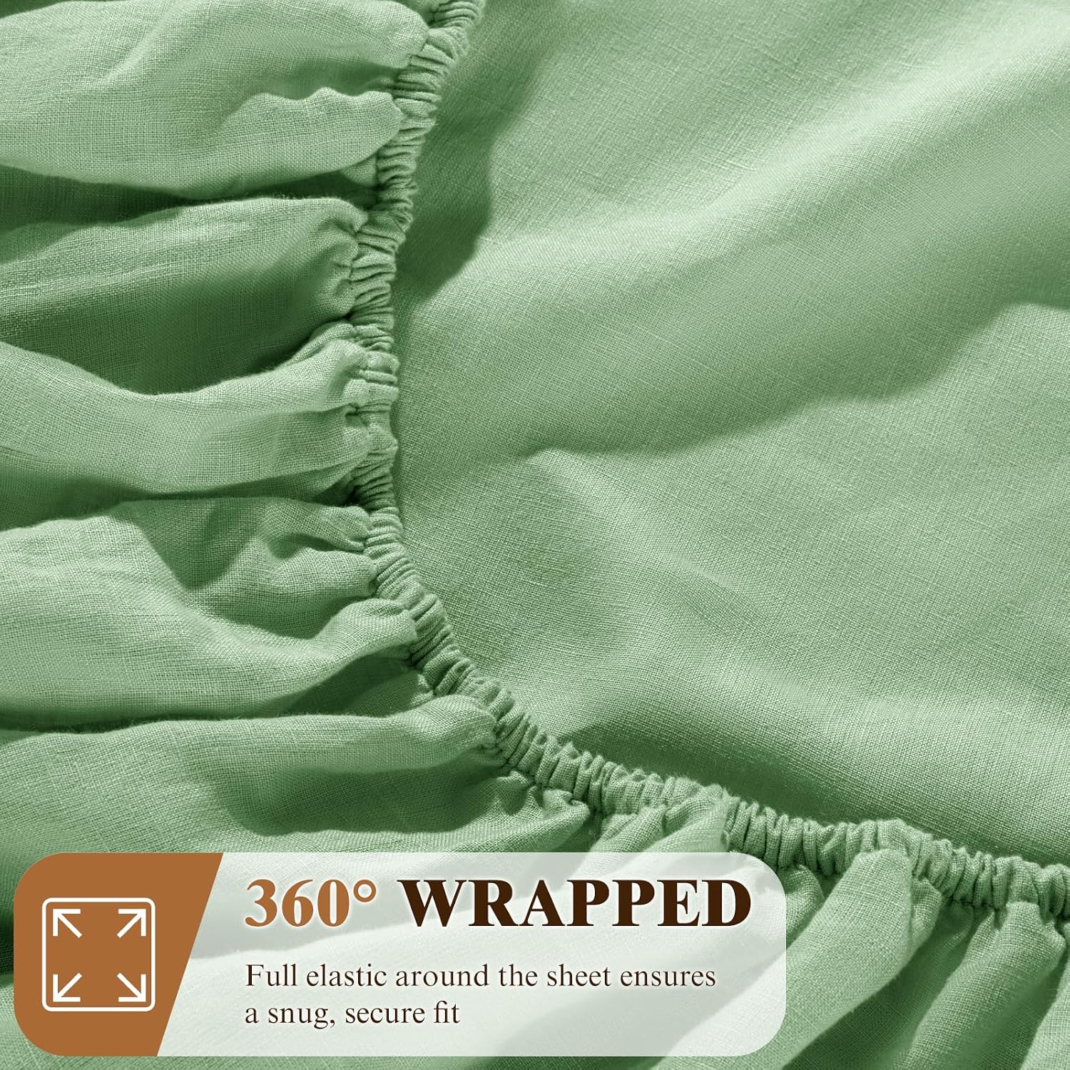 SONORO KATE 100% French Linen Fitted Sheet (1 Piece) - Stone Washed Natural Linen Mattress Cover, 16 Inch Deep Pocket, Ultra Soft, Breathable, Durable for Hot Sleepers (Green,King)