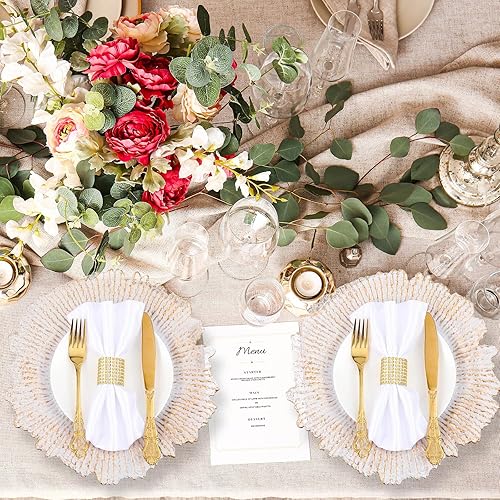 Miniatura 5 de 50 platos de carga de 13 pulgadas, cargadores de platos de plástico a granel con diseño floral de arrecife con borde redondo con volantes para cena,