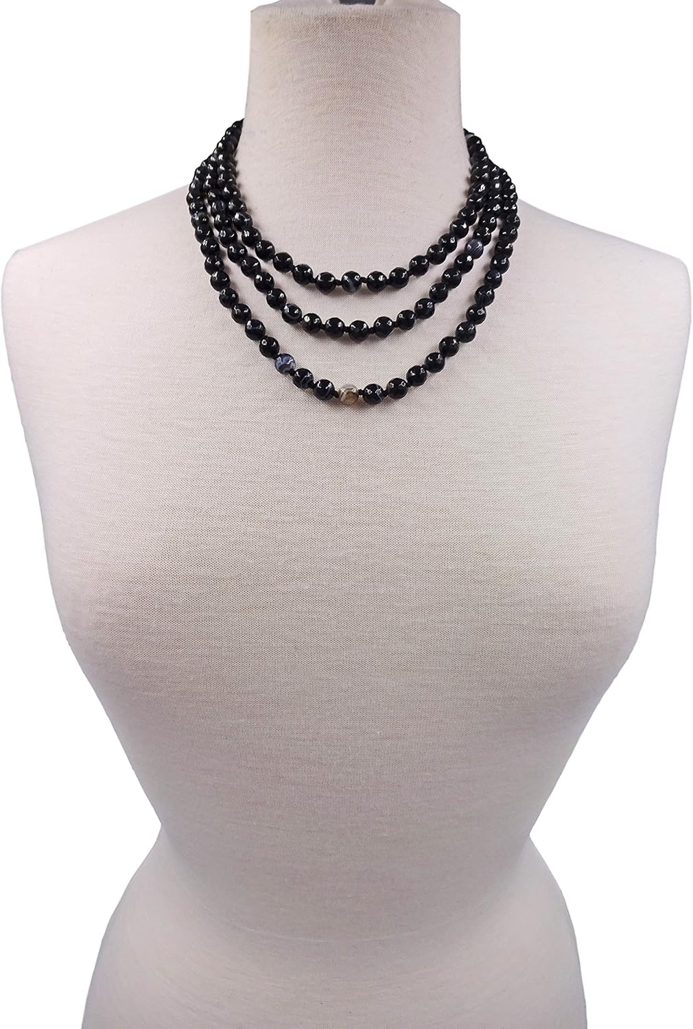 MGR 60-Inch Faceted Black Onyx Endless Infinity Long Beaded Necklace or Multi Strand Beaded Necklace.