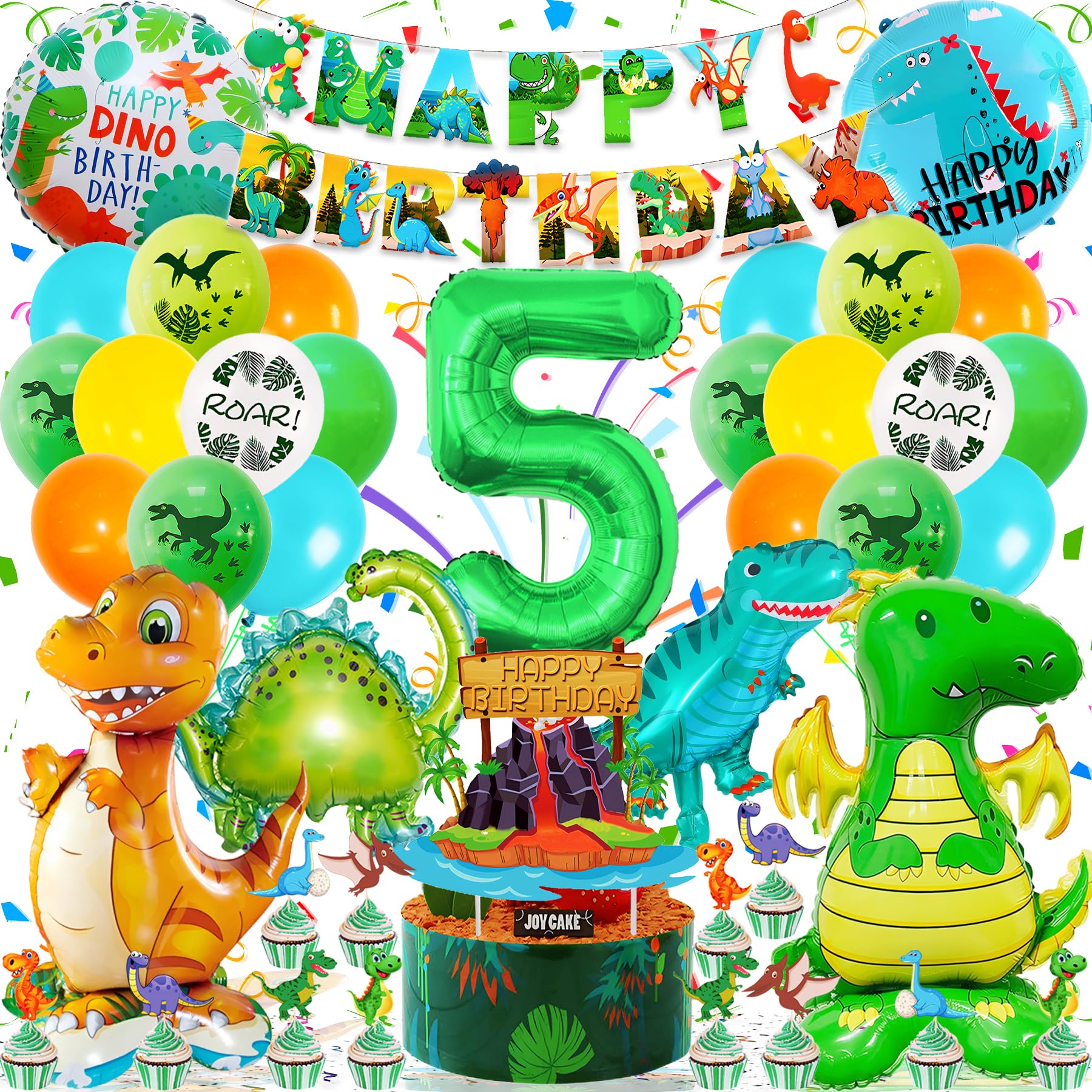 Palloncino in alluminio Happy Birthday dinosauri colorati Palloncino in alluminio Happy Birthday dinosauri colorati